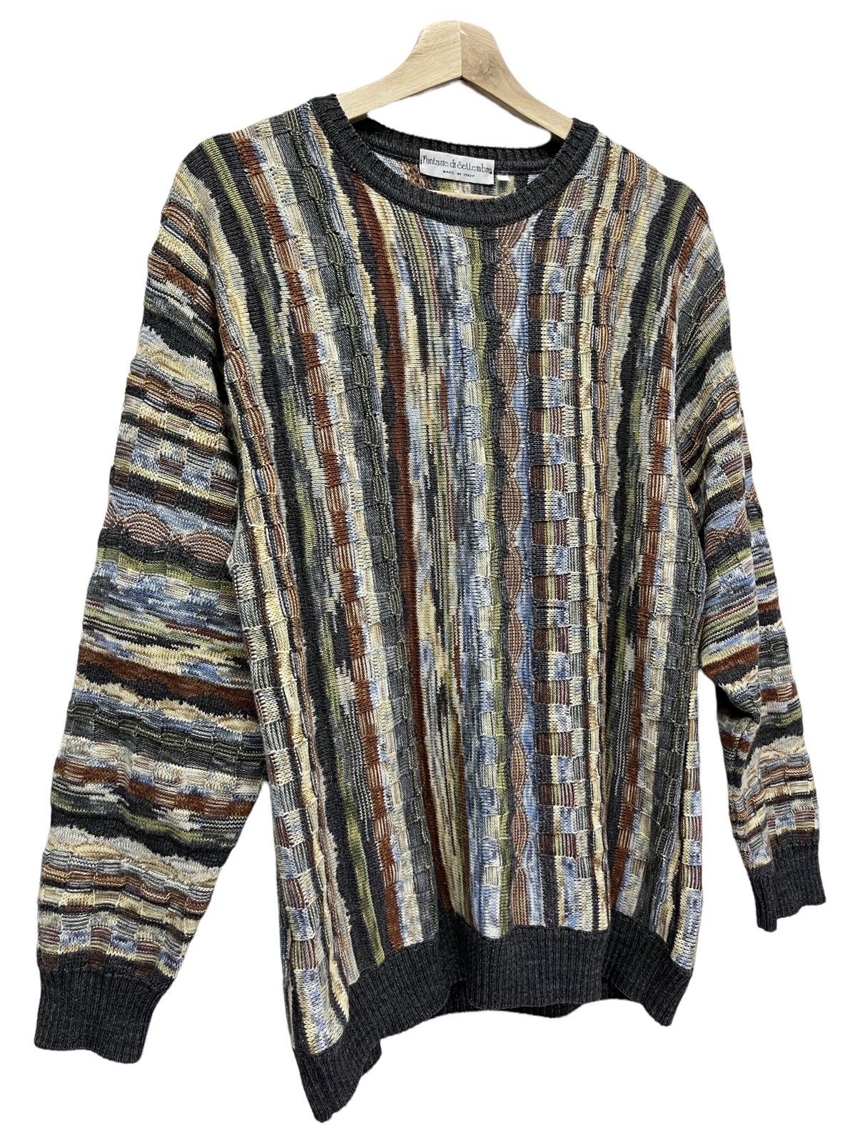Homespun Knitwear 90's Made In Italy Striped Basketweave Knitted Wool Sweater Size US L / EU 52-54 / 3 - 3 Thumbnail