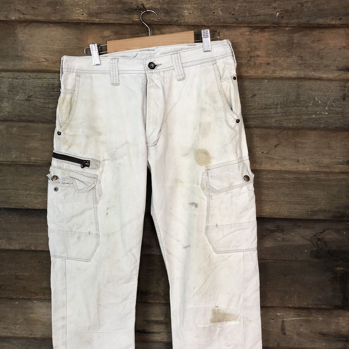 Japanese Brand Even River White dirty thrashes utility Cargo Pants #7052 Size US 29 - 2 Thumbnail