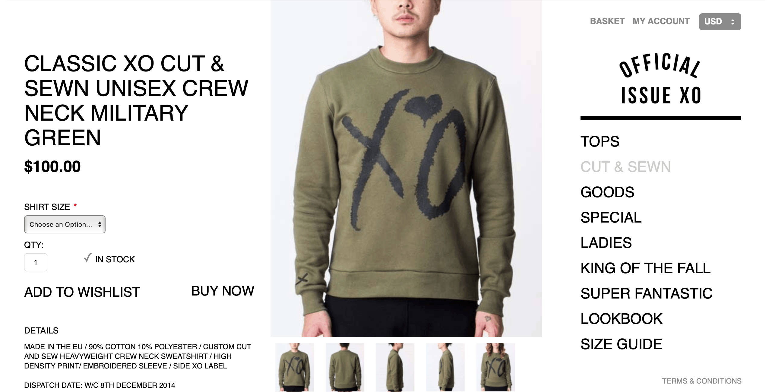 The Weeknd The Weeknd XO CUT & SEWN UNISEX CREW NECK MILITARY GREEN Size US S / EU 44-46 / 1 - 7 Thumbnail