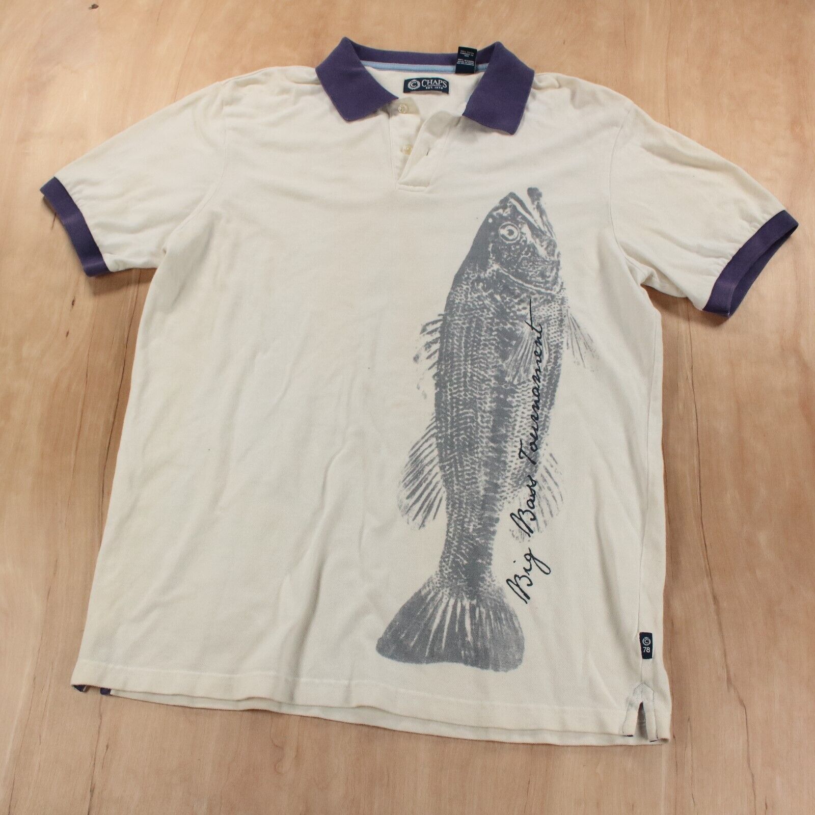 Chaps CHAPS RALPH LAUREN polo shirt LARGE bass fishing fish print vtg