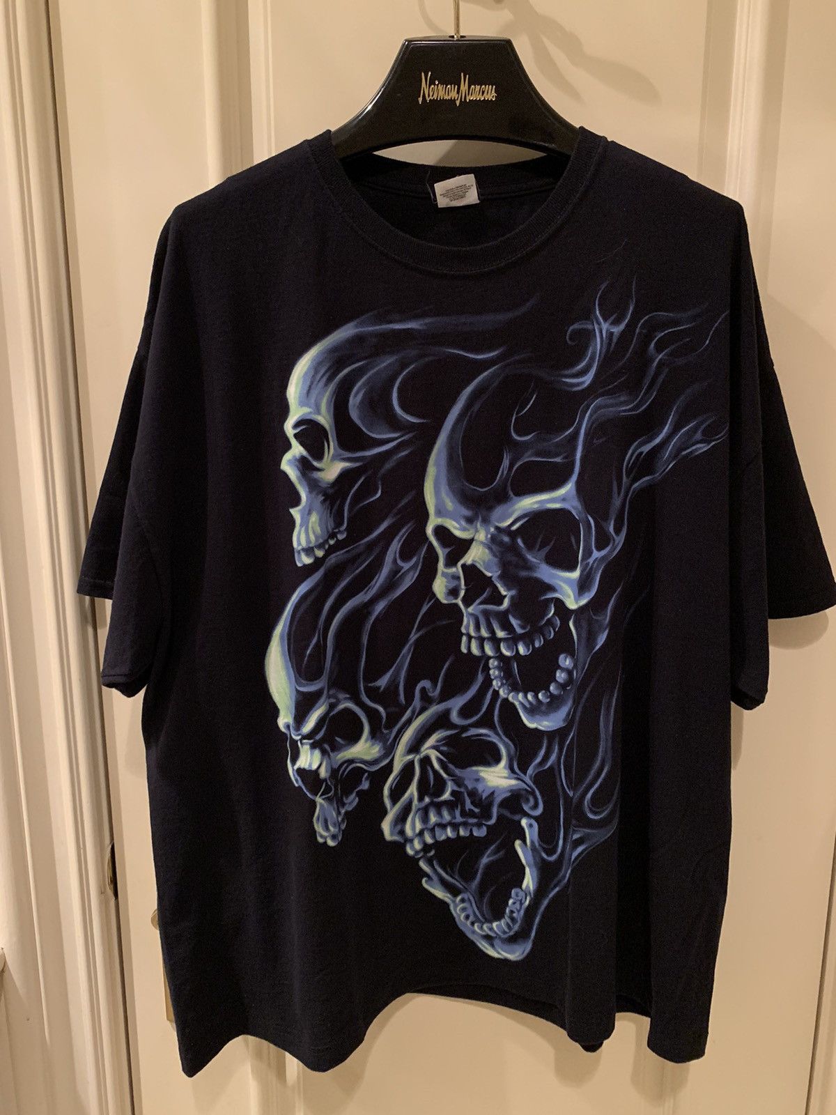 Band Tees × Metallica × Vintage Vintage Blue Skull Flame Shirt Rigor Mortis Metal Band Size US XL / EU 56 / 4 - 1 Thumbnail
