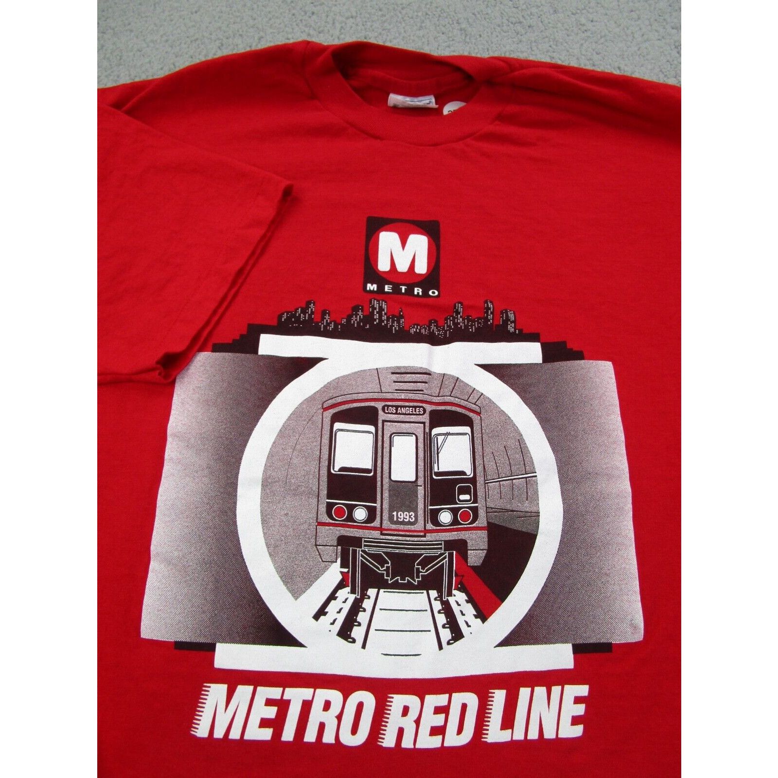 Hanes VTG 1993 Single Stitch Los Angeles Metro Red Line Mens XL Red 