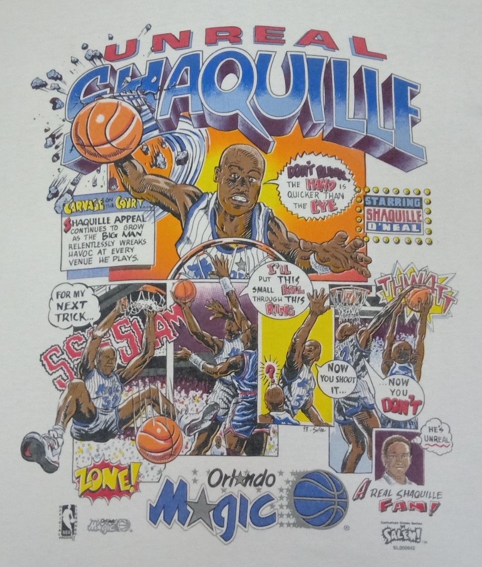 NBA × Salem Sportswear × Vintage Vintage 90s Shaquille O'Neal "Unreal" Orlando Magic T-shirt Size US XS / EU 42 / 0 - 4 Thumbnail