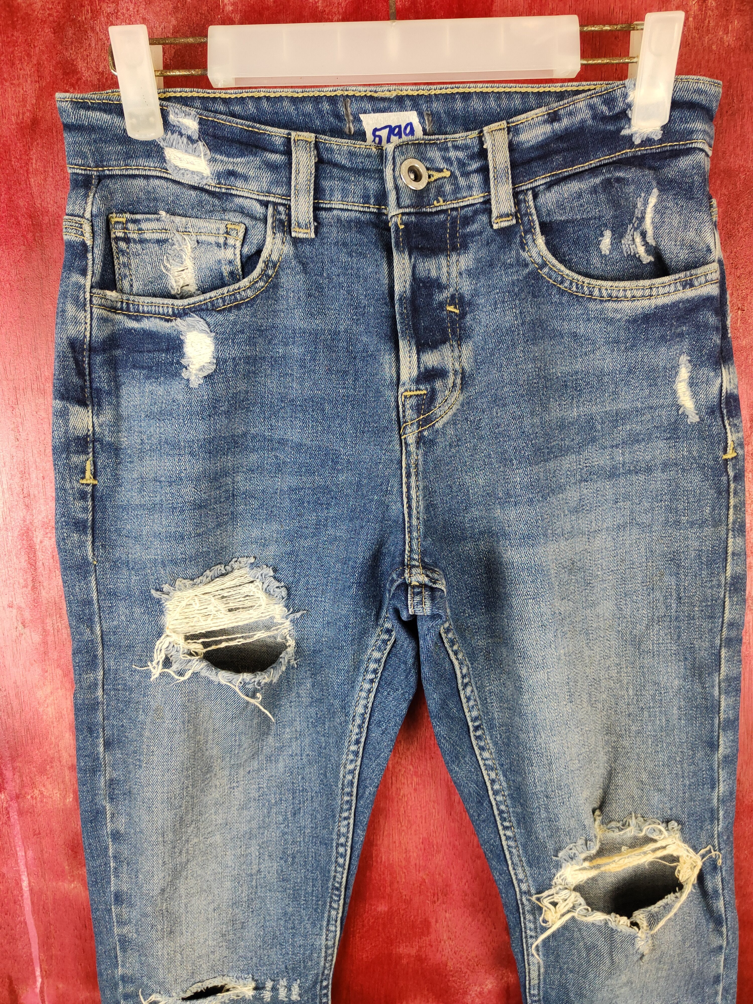 Japanese Brand Inditex ® Blue Ripped Distressed Denim Pants #S514 Size US 27 - 2 Thumbnail