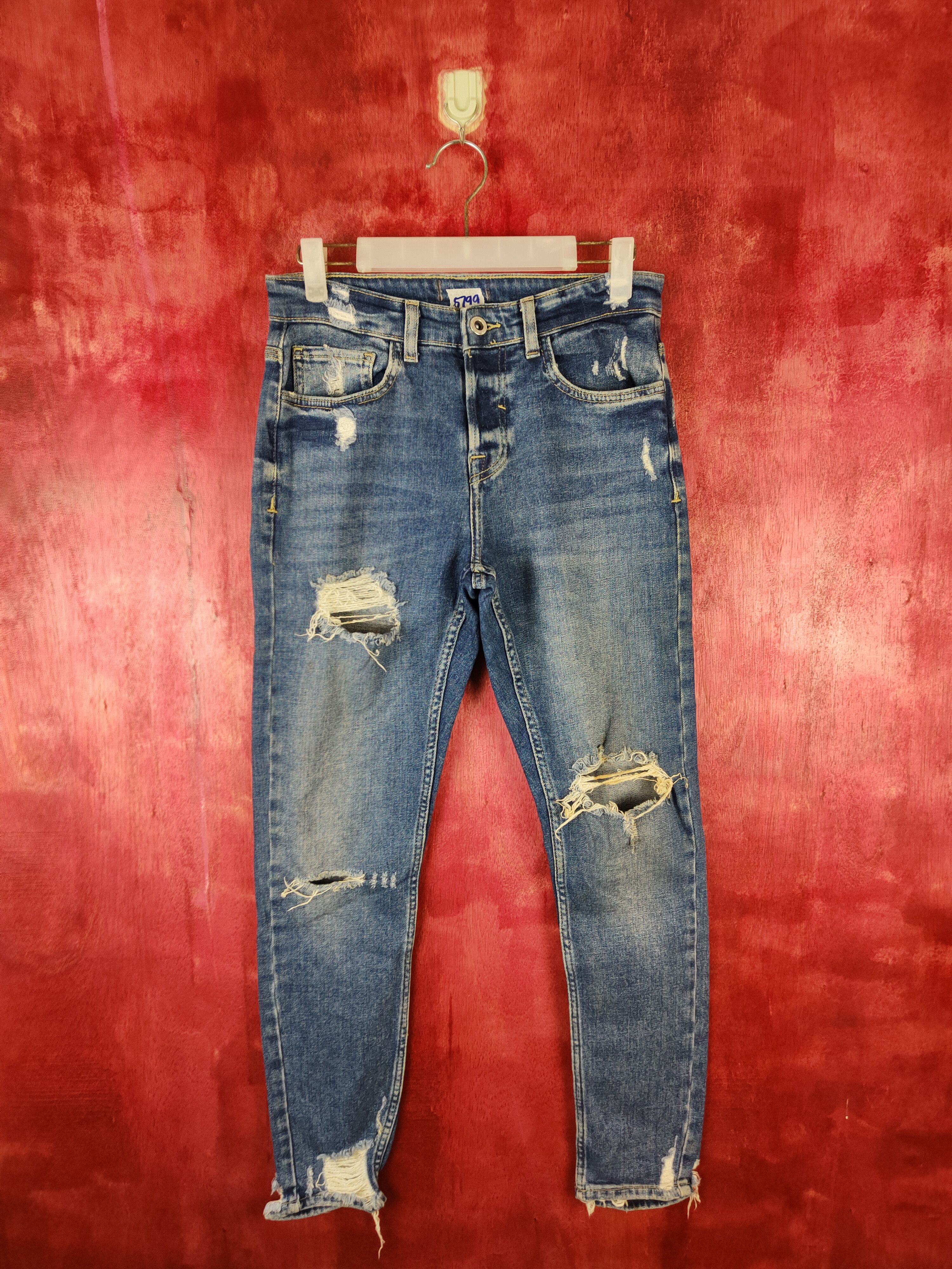 Japanese Brand Inditex ® Blue Ripped Distressed Denim Pants #S514 Size US 27 - 1 Thumbnail