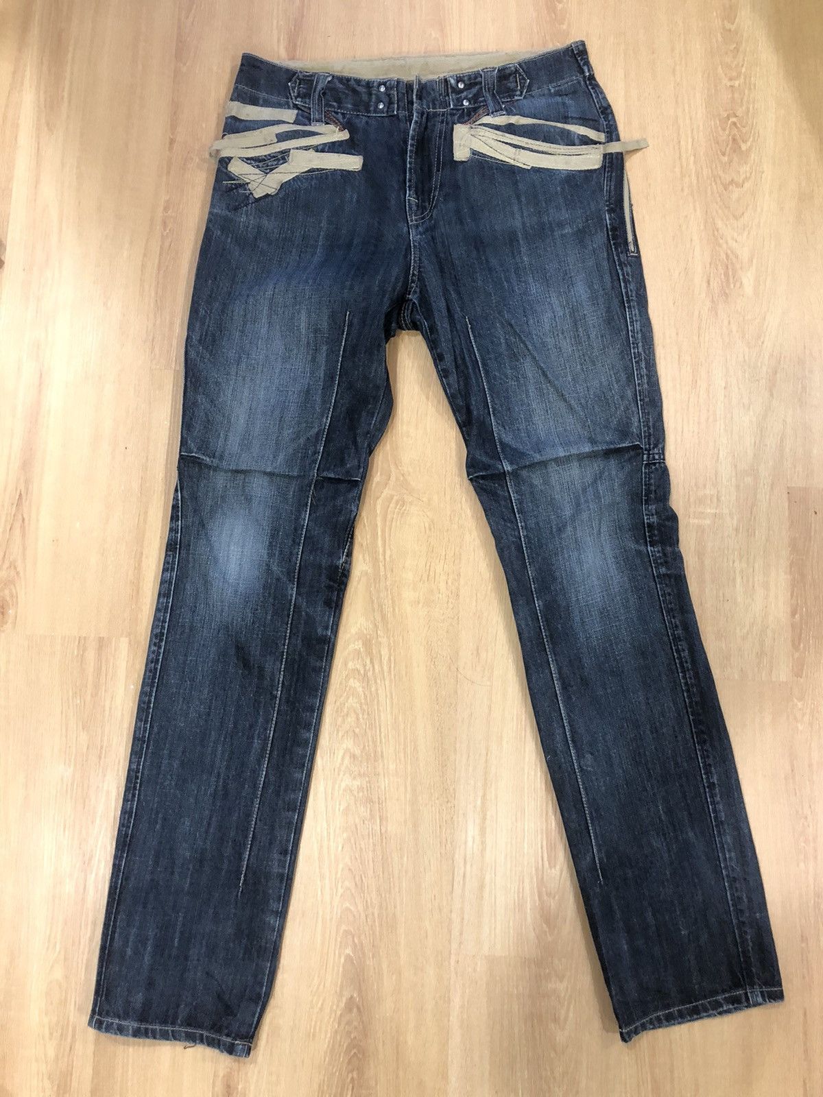 PPFM PPFM Distressed Denim Buckle Back Punk Style Size US 31 - 1 Thumbnail