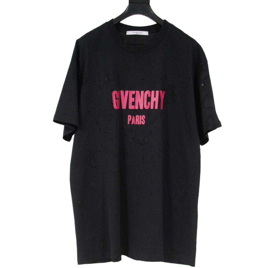 Givenchy Logo Black Pink Distressed Barneys NY T Shirt - 01242 Size US L / EU 52-54 / 3 - 1 Thumbnail