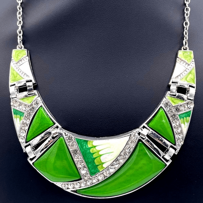 Jewelry Silver with Green and White Oil Drip Crystal Bib Necklace Grailed