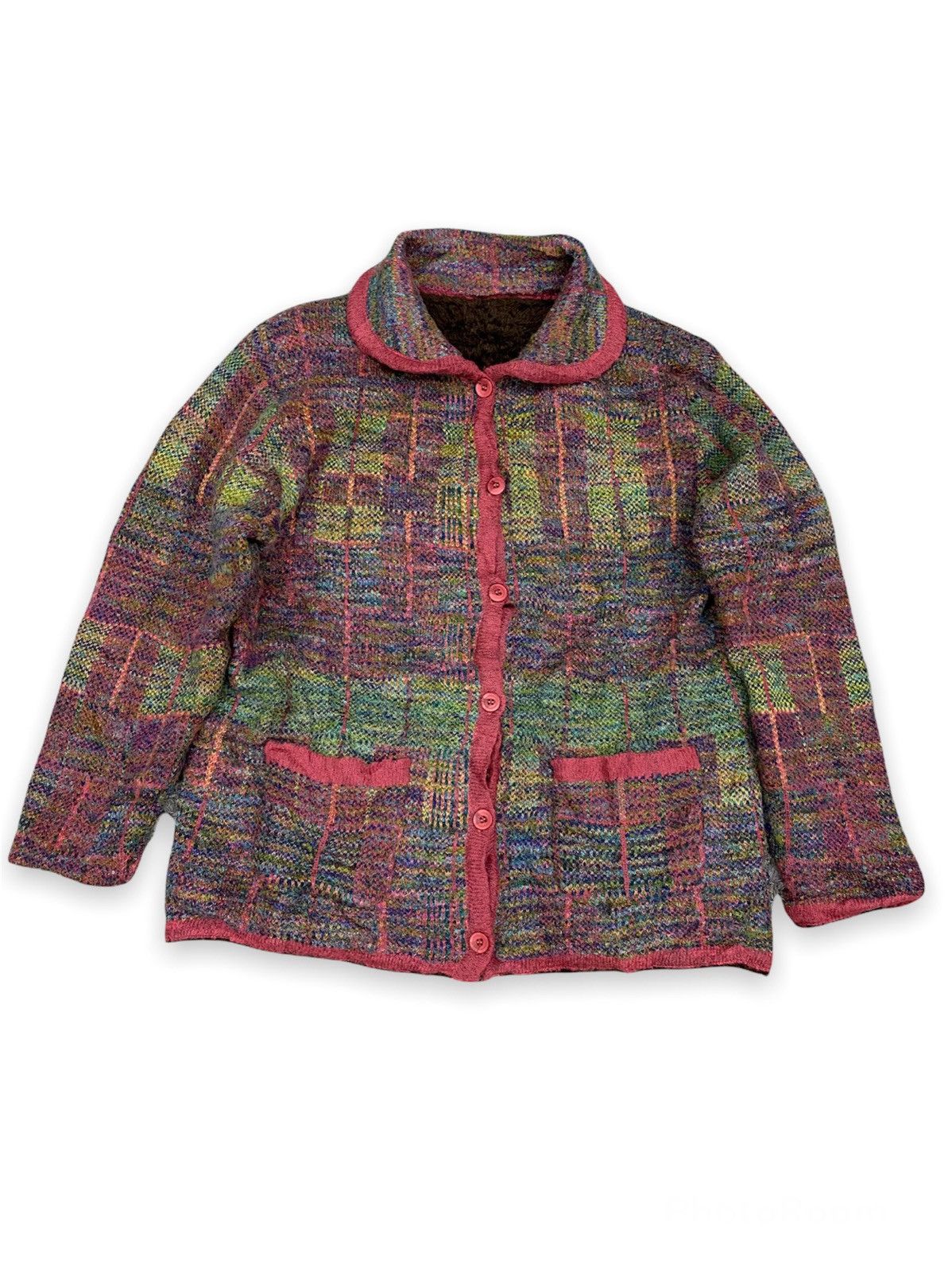 Aran Isles Knitwear × Japanese Brand × Vintage Vintage Colourful Shaggy Knitwear Cardigan Size US M / EU 48-50 / 2 - 1 Thumbnail