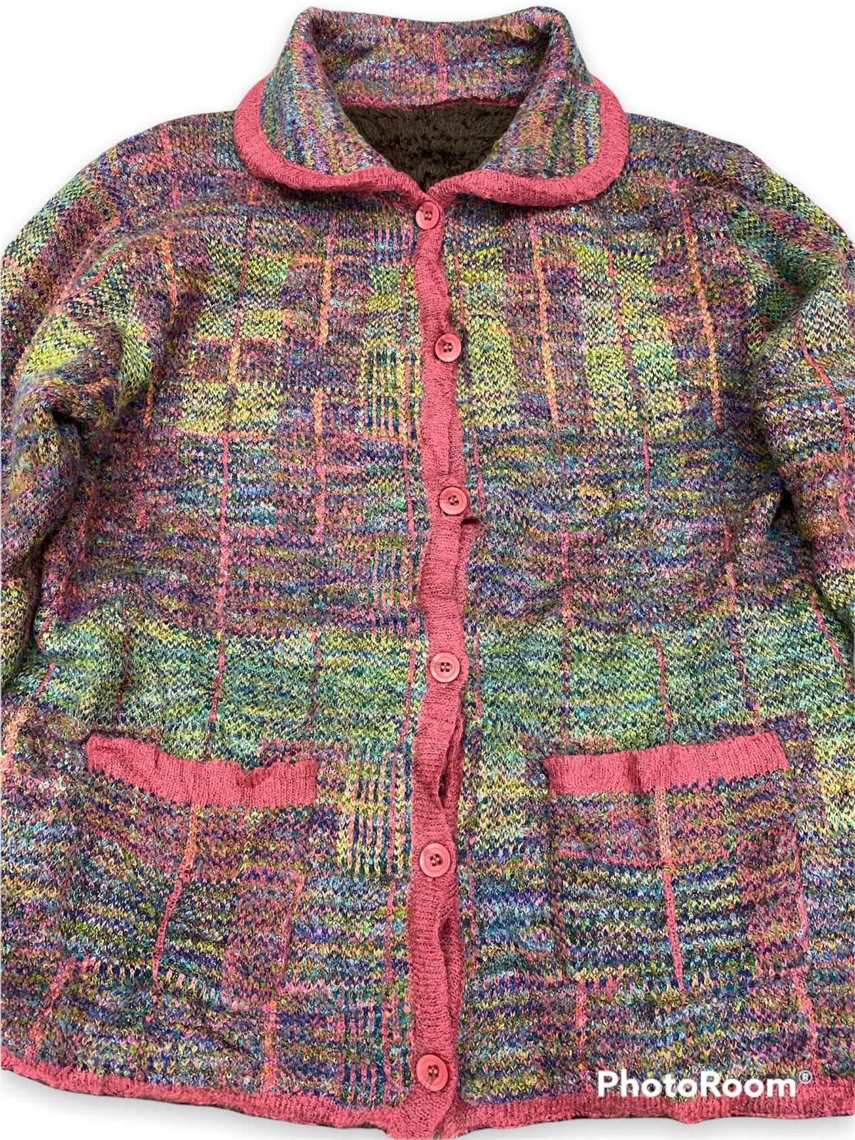 Aran Isles Knitwear × Japanese Brand × Vintage Vintage Colourful Shaggy Knitwear Cardigan Size US M / EU 48-50 / 2 - 2 Thumbnail