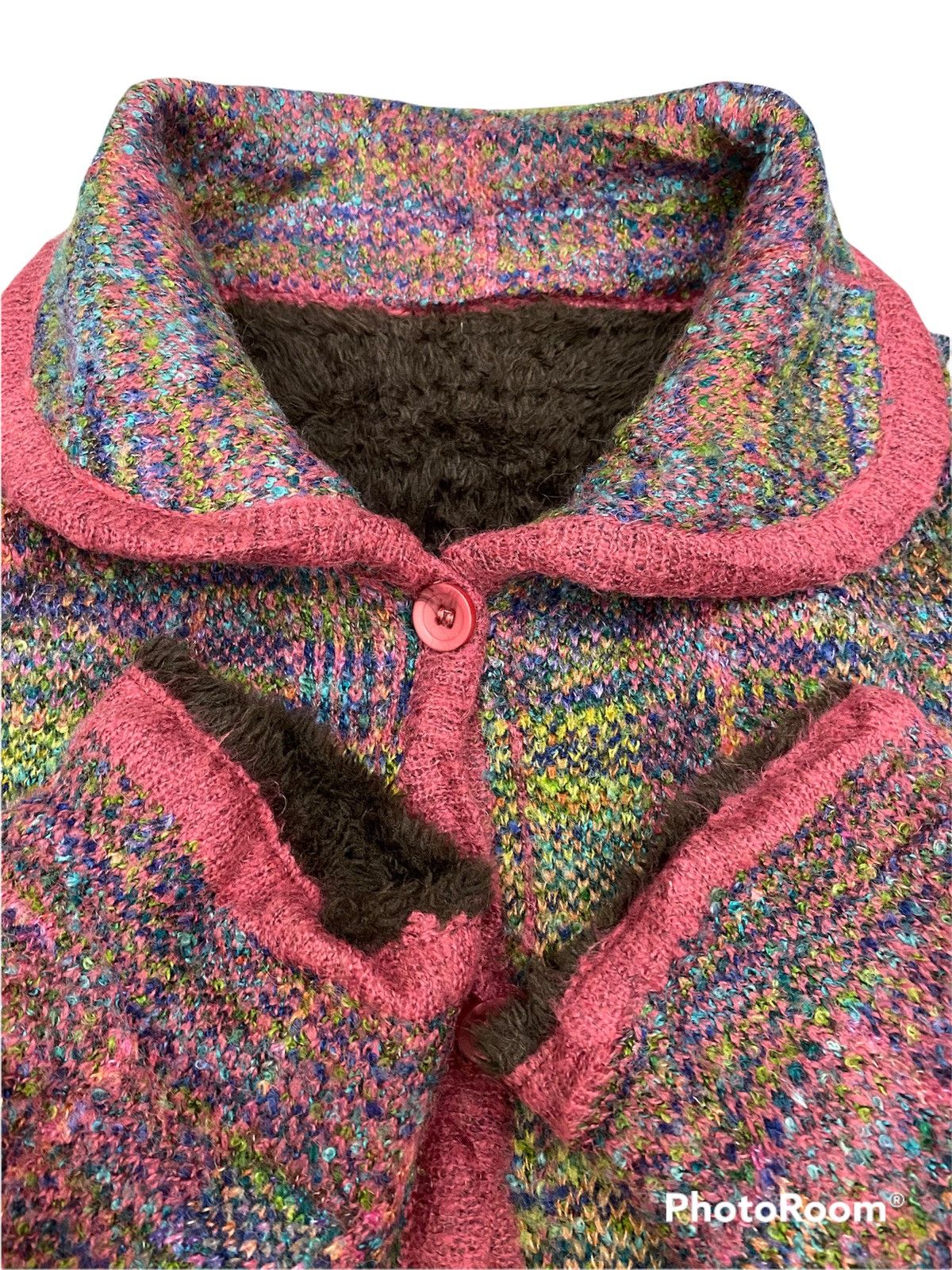 Aran Isles Knitwear × Japanese Brand × Vintage Vintage Colourful Shaggy Knitwear Cardigan Size US M / EU 48-50 / 2 - 3 Thumbnail