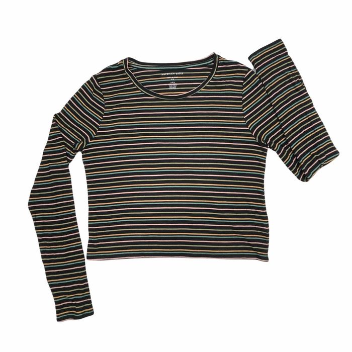 T-shirt Rayé Femme American Eagle - Taille M - Couleur Multicolore - Manches Courtes - Col Rond