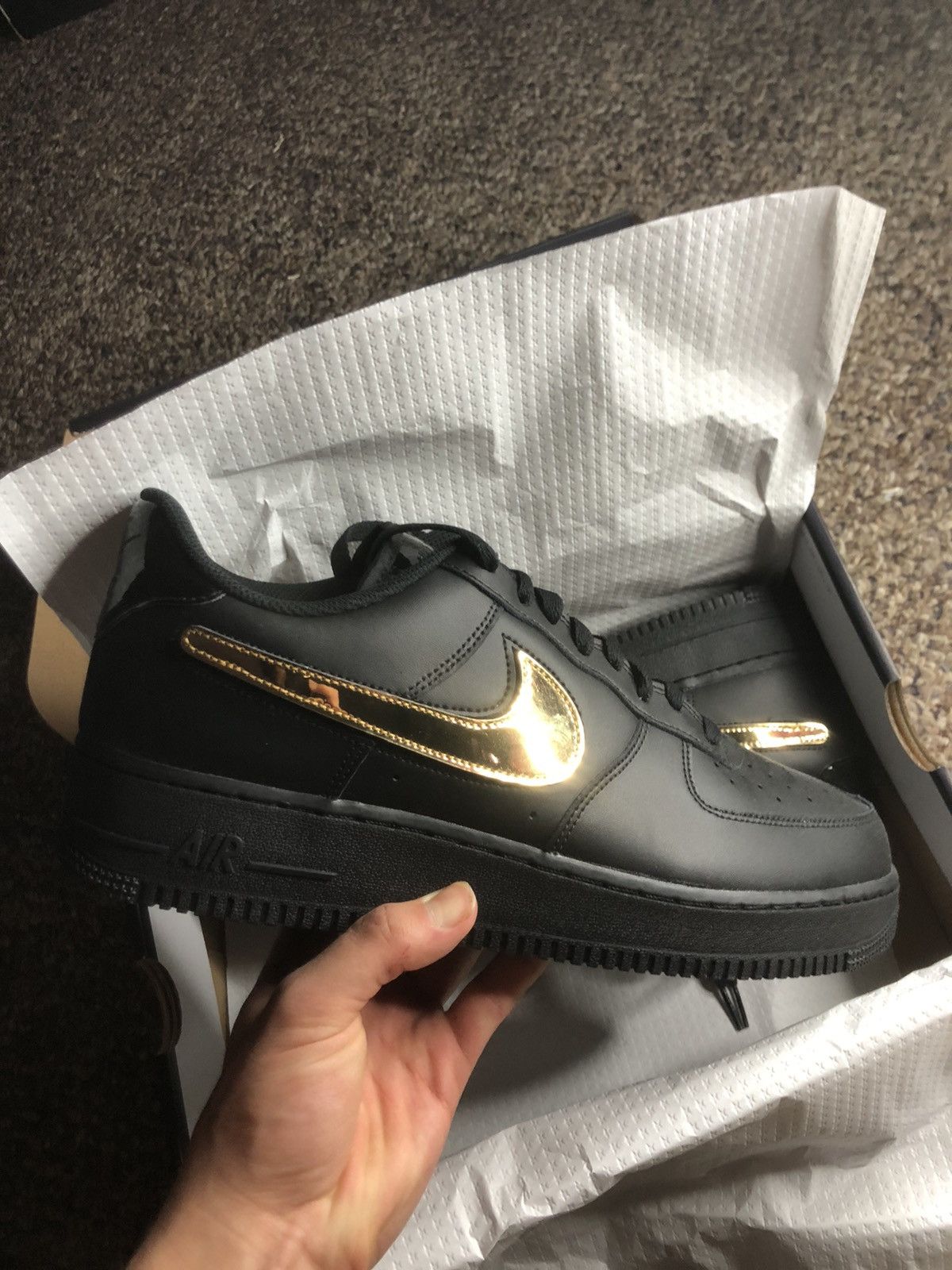 Nike Air Force 1 Black Black Metallic Gold Grailed