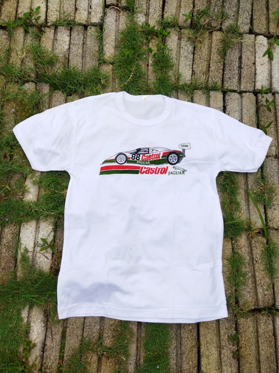 image of Racing x Vintage Castrol X Jaguar X Twr Ringer Tees in White, Men's (Size Medium)