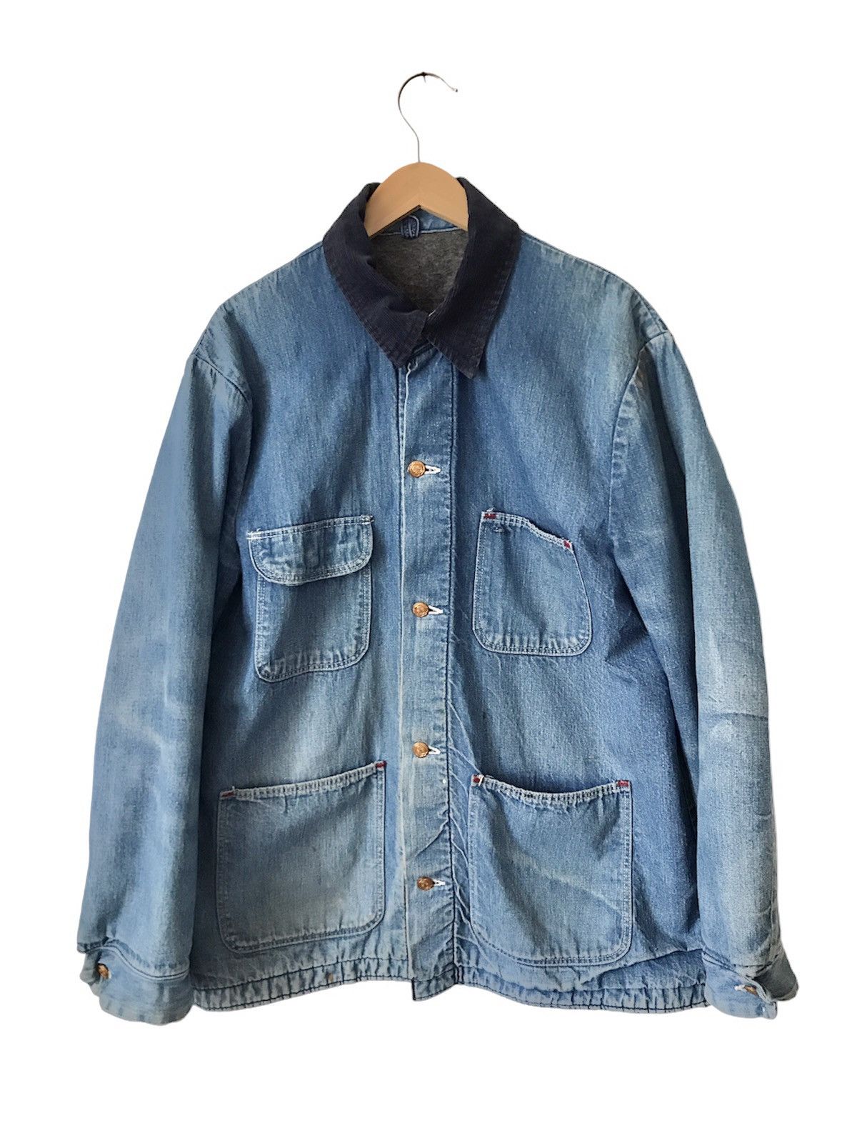 VTG EARLY 70s USA WRANGLER WOOL BLANKET LINED DENIM CHORE JACKET ROCKABILLY 38 S