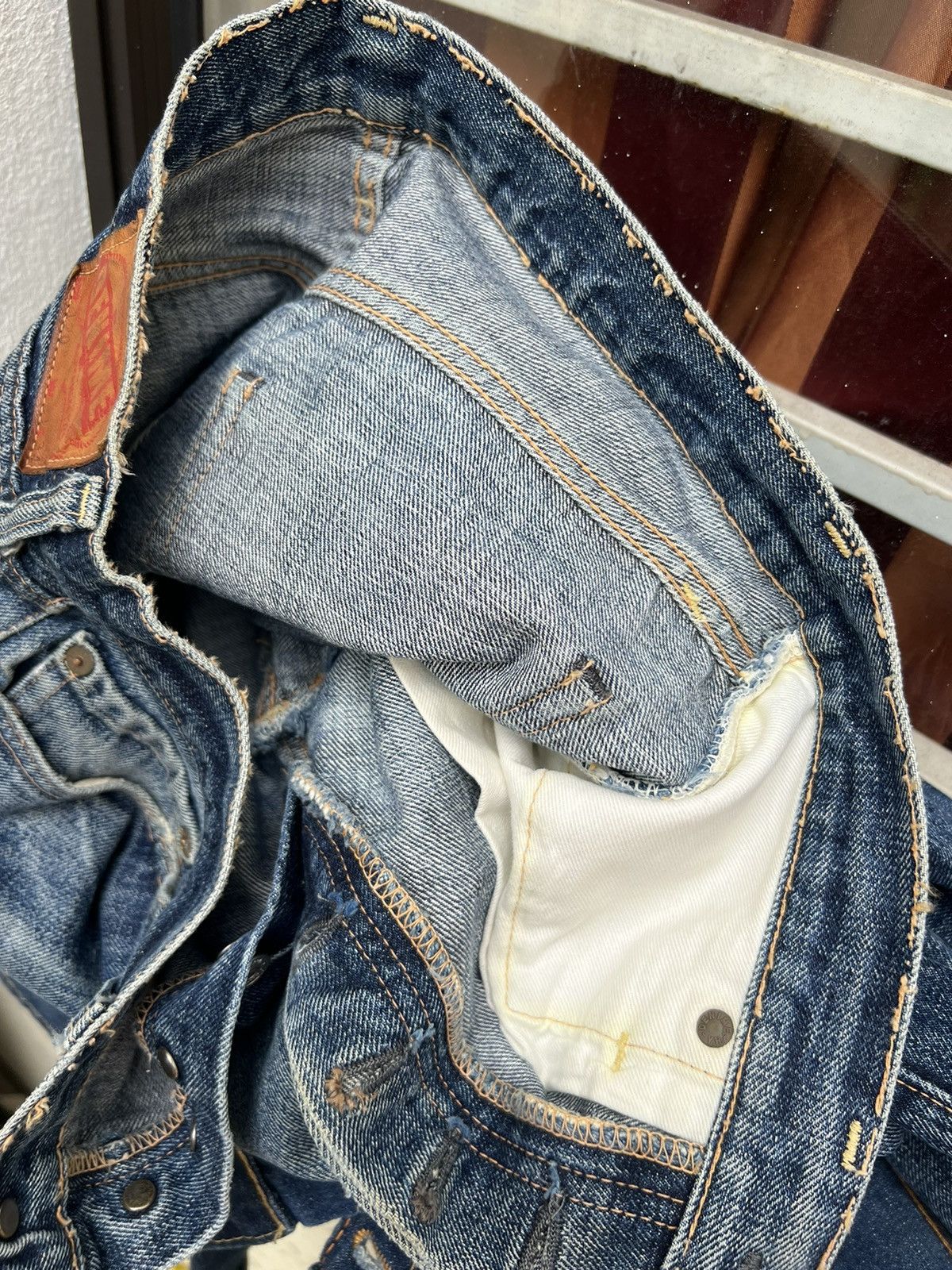 Denime VTG 90s DENIME Japan Leather Patch Selvedge Denim Crop Jeans Size US 31 - 24 Thumbnail