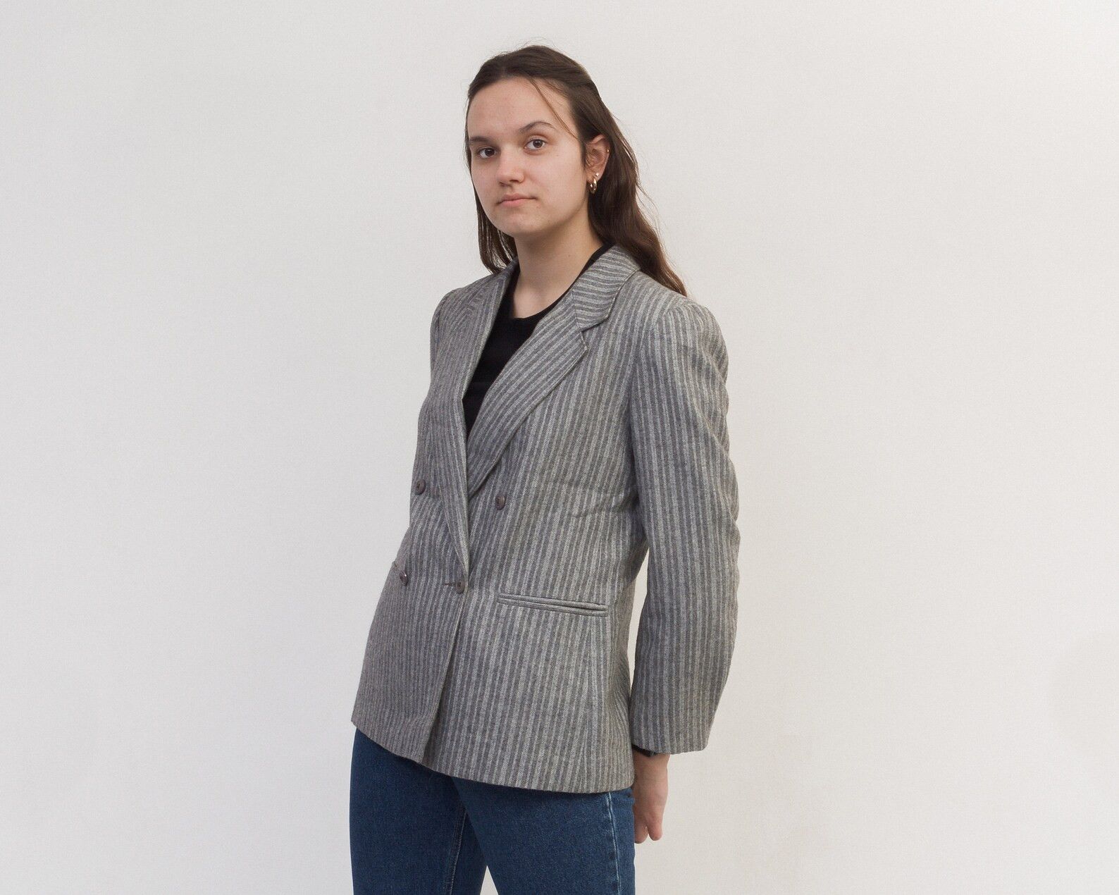 Smartwool × Vintage Wool Blazer Jacket Striped Coat Double Breasted Office Top Size L / US 10 / IT 46 - 4 Thumbnail