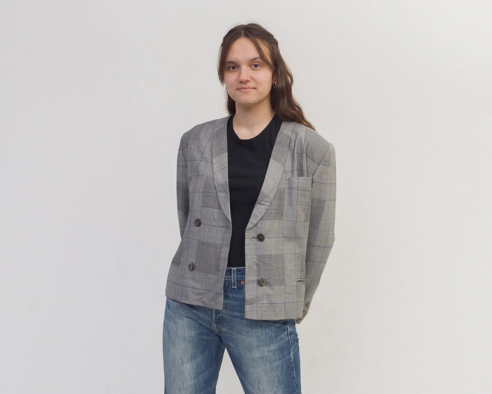 Other × Vintage 80's Lutz Teutloff Wool Blazer Jacket Check Plaid Coat VTG Size L / US 10 / IT 46 - 4 Thumbnail