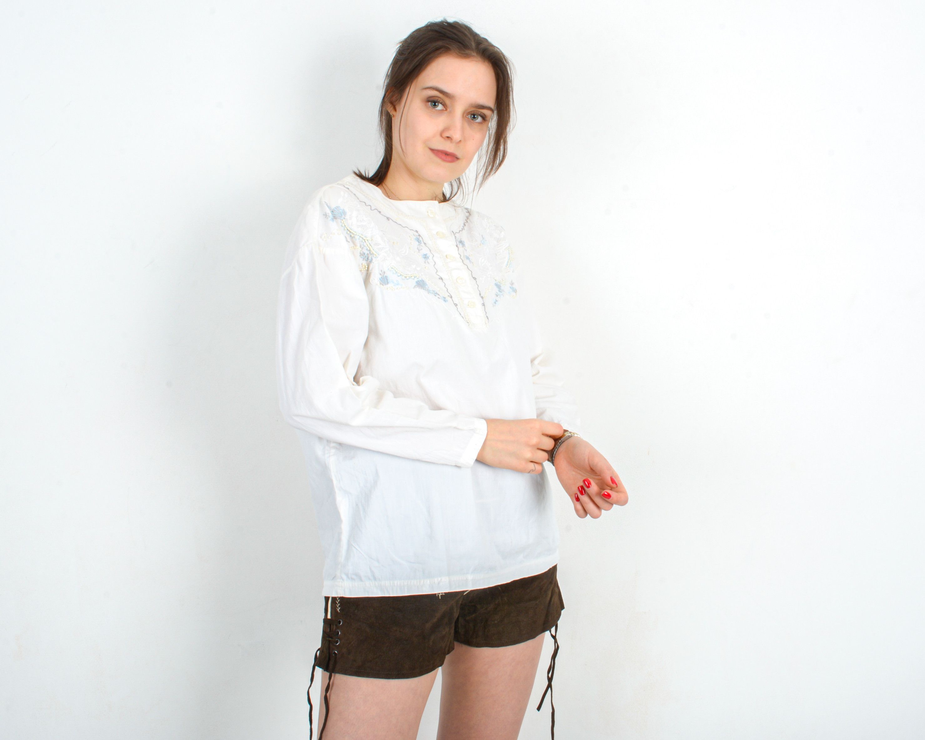 Other × Vintage Folk Embroidered Blouse Shirt UK 6/8 Top US 2/4 VTG EU 34/36 Size S / US 4 / IT 40 - 2 Thumbnail
