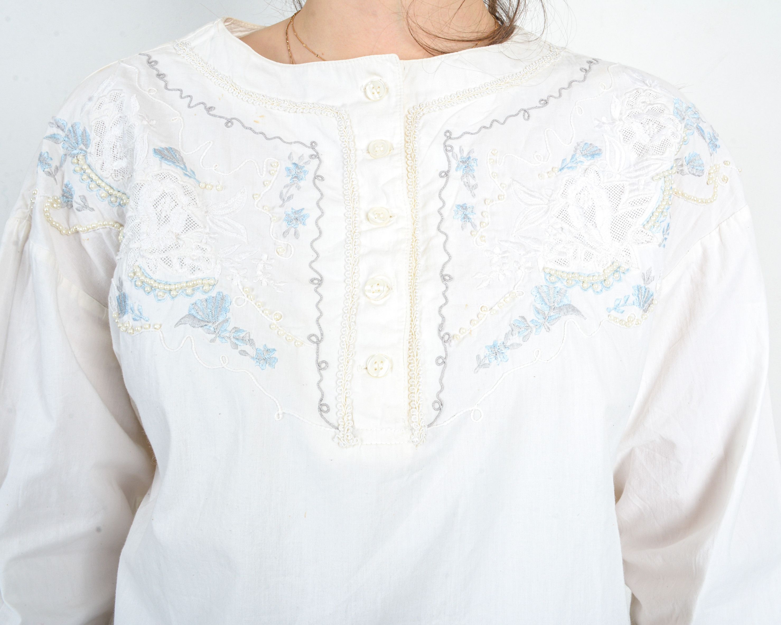Other × Vintage Folk Embroidered Blouse Shirt UK 6/8 Top US 2/4 VTG EU 34/36 Size S / US 4 / IT 40 - 3 Thumbnail