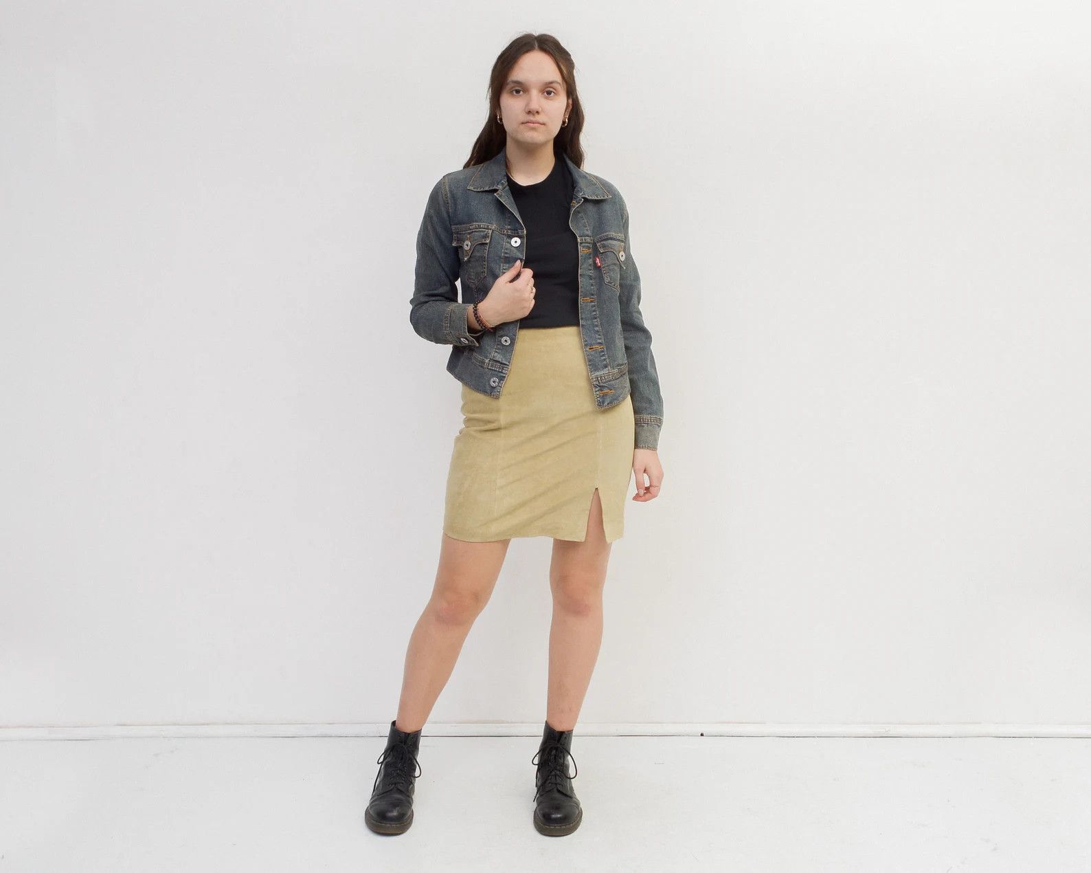 Leather × Vintage Monari 70's Vintage Mini Suede A Line Skirt Boho Retro VTG Size 30" / US 8 / IT 44 - 1 Thumbnail