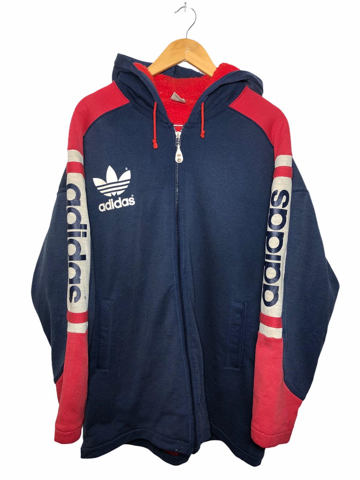 Adidas × Vintage Vintage 90s Adidas Hoodies spellout Size US XL / EU 56 / 4 - 1 Thumbnail