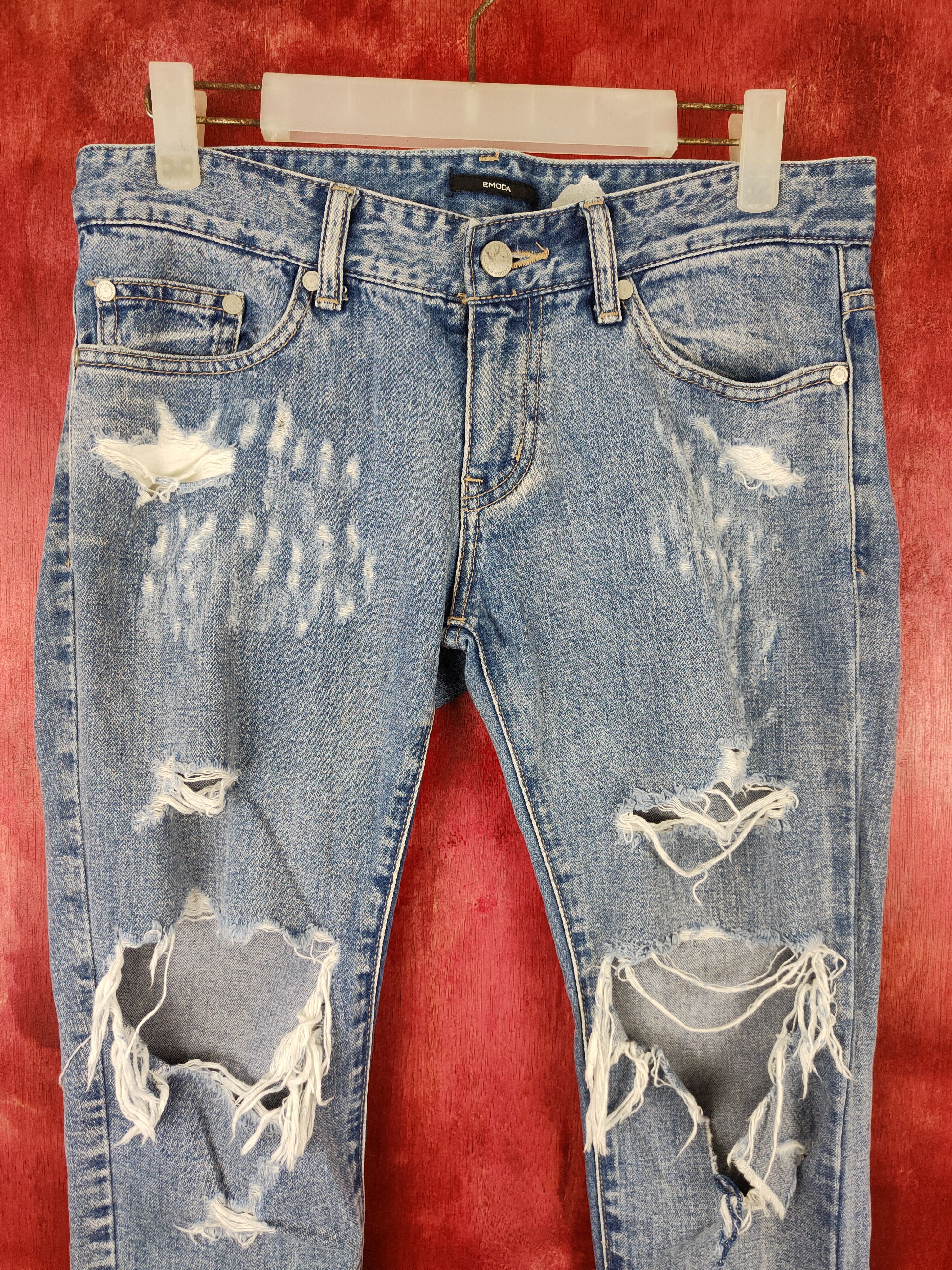 Japanese Brand Emoda Blue Denim Ripped Distressed Denim#5963 Size 30" / US 8 / IT 44 - 2 Thumbnail