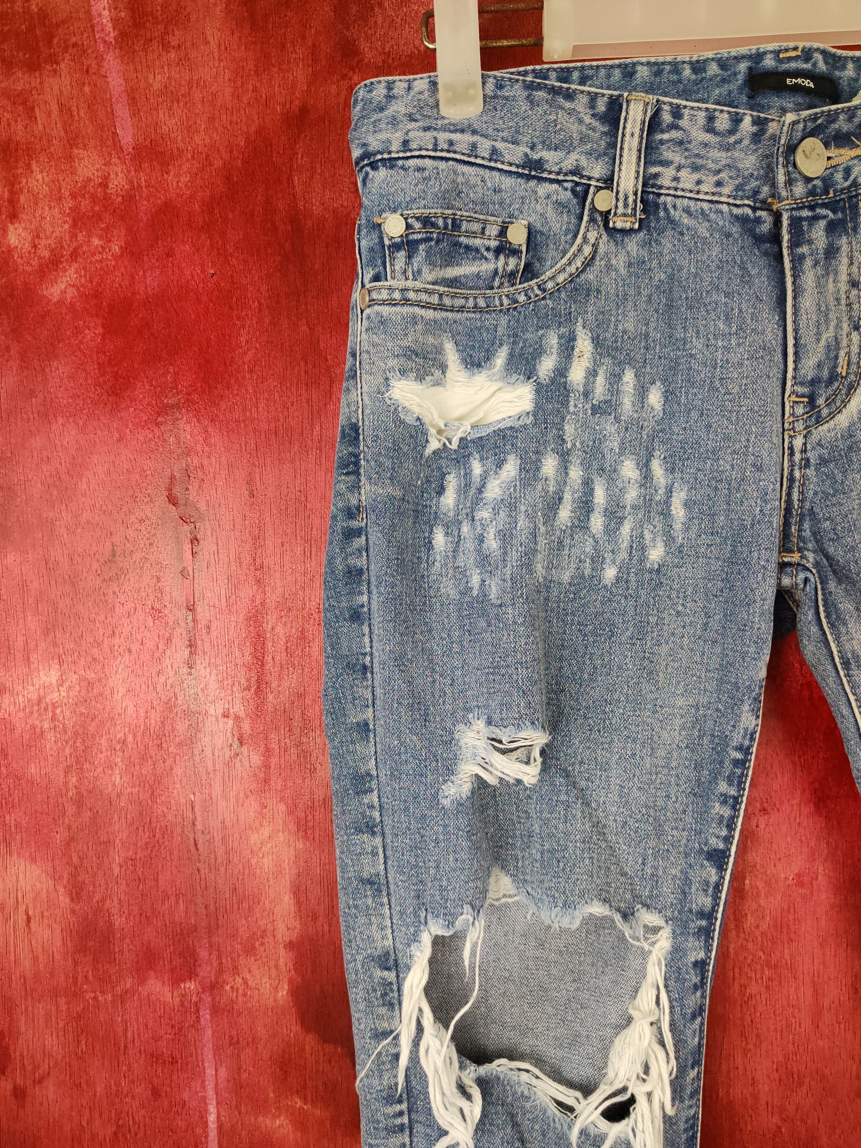 Japanese Brand Emoda Blue Denim Ripped Distressed Denim#5963 Size 30" / US 8 / IT 44 - 3 Thumbnail