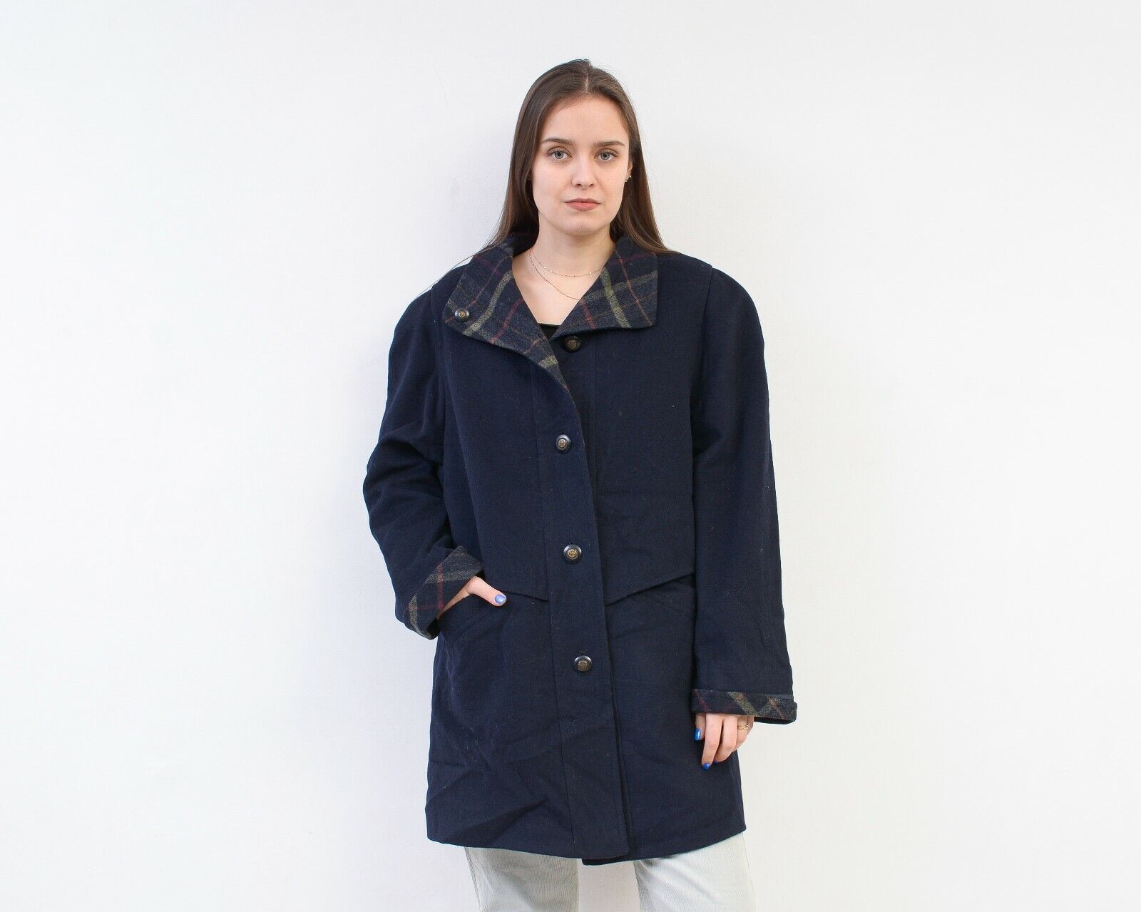 Other × Vintage 80's Women's Coat Jacket Overcoat Overcoat Check Plaid Size L / US 10 / IT 46 - 2 Thumbnail