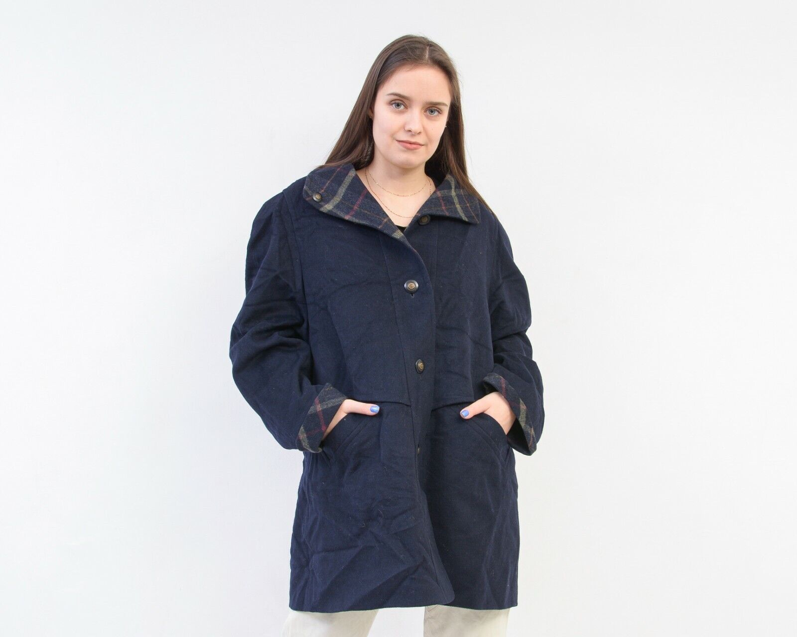Other × Vintage 80's Women's Coat Jacket Overcoat Overcoat Check Plaid Size L / US 10 / IT 46 - 1 Thumbnail