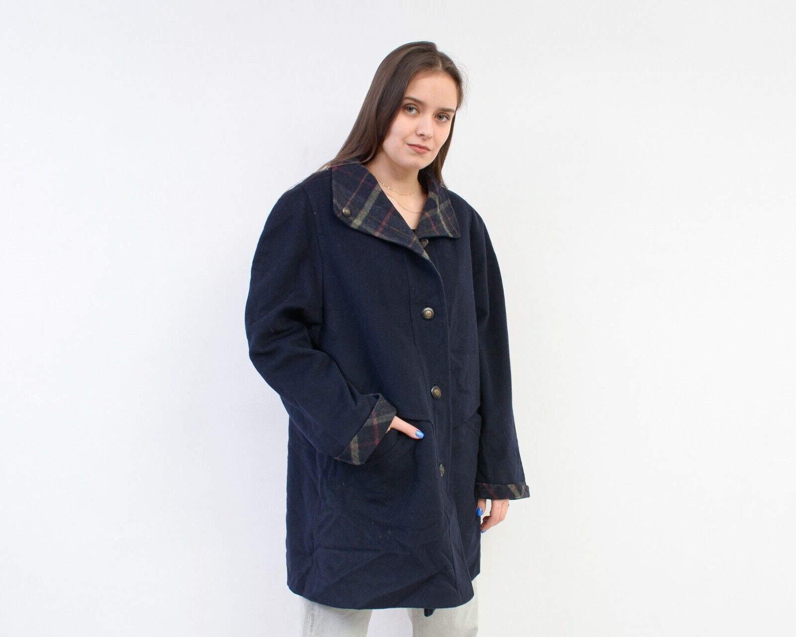 Other × Vintage 80's Women's Coat Jacket Overcoat Overcoat Check Plaid Size L / US 10 / IT 46 - 3 Thumbnail