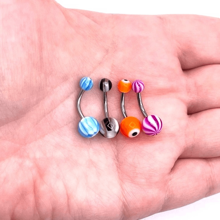 Jewelry Set of 4 Silver 316L Steel and Bioflex Acrylic Belly Rings
