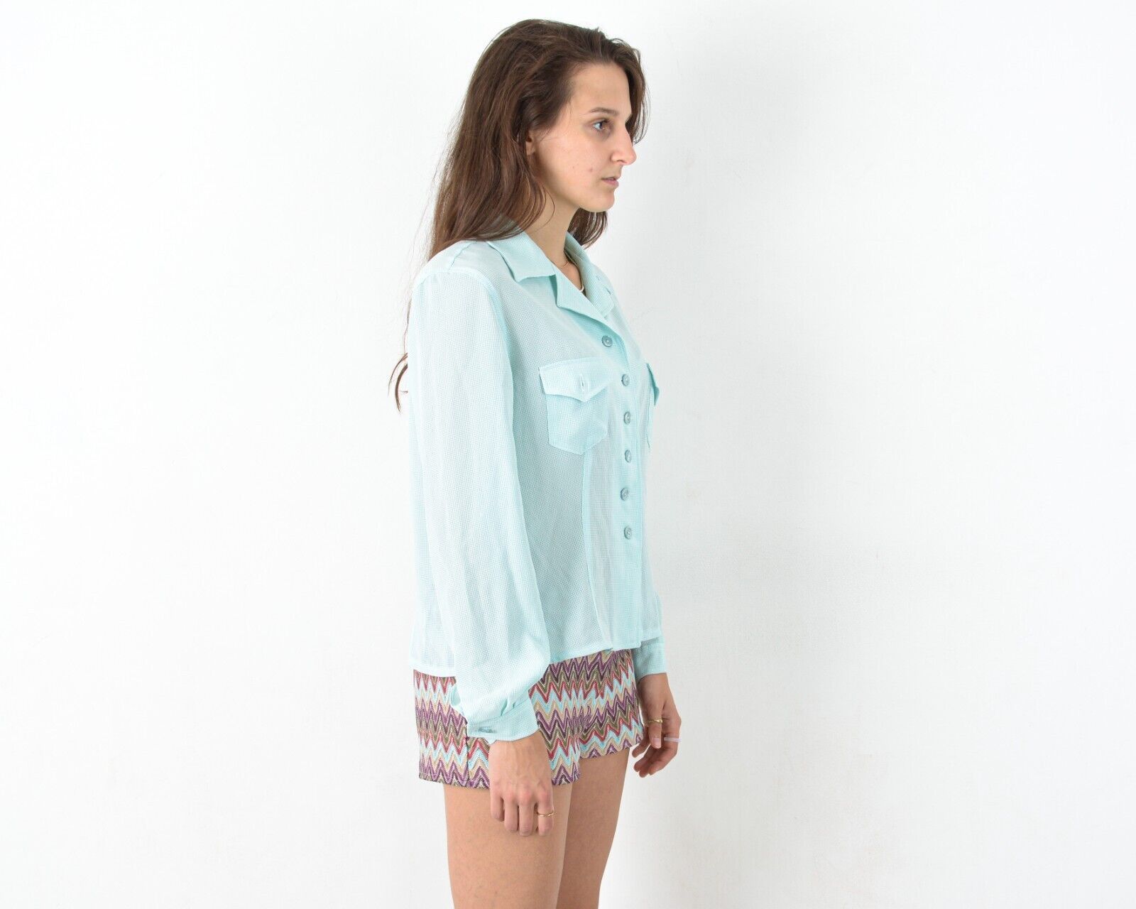 Other × Vintage 70's Plaid Shirt Long Sleeve Blouse Cute Summer Button Spain Size M / US 6-8 / IT 42-44 - 3 Thumbnail