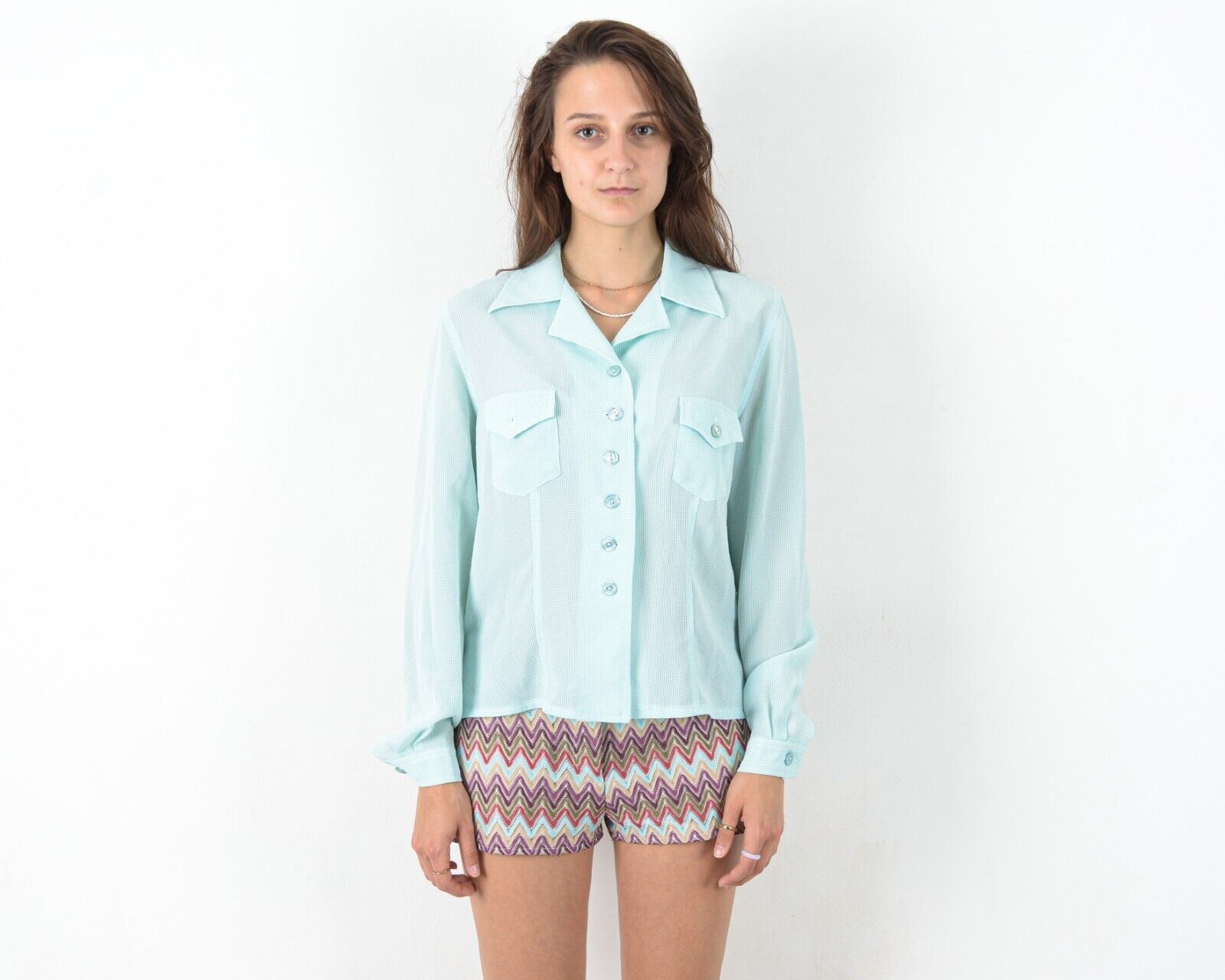 Other × Vintage 70's Plaid Shirt Long Sleeve Blouse Cute Summer Button Spain Size M / US 6-8 / IT 42-44 - 2 Thumbnail