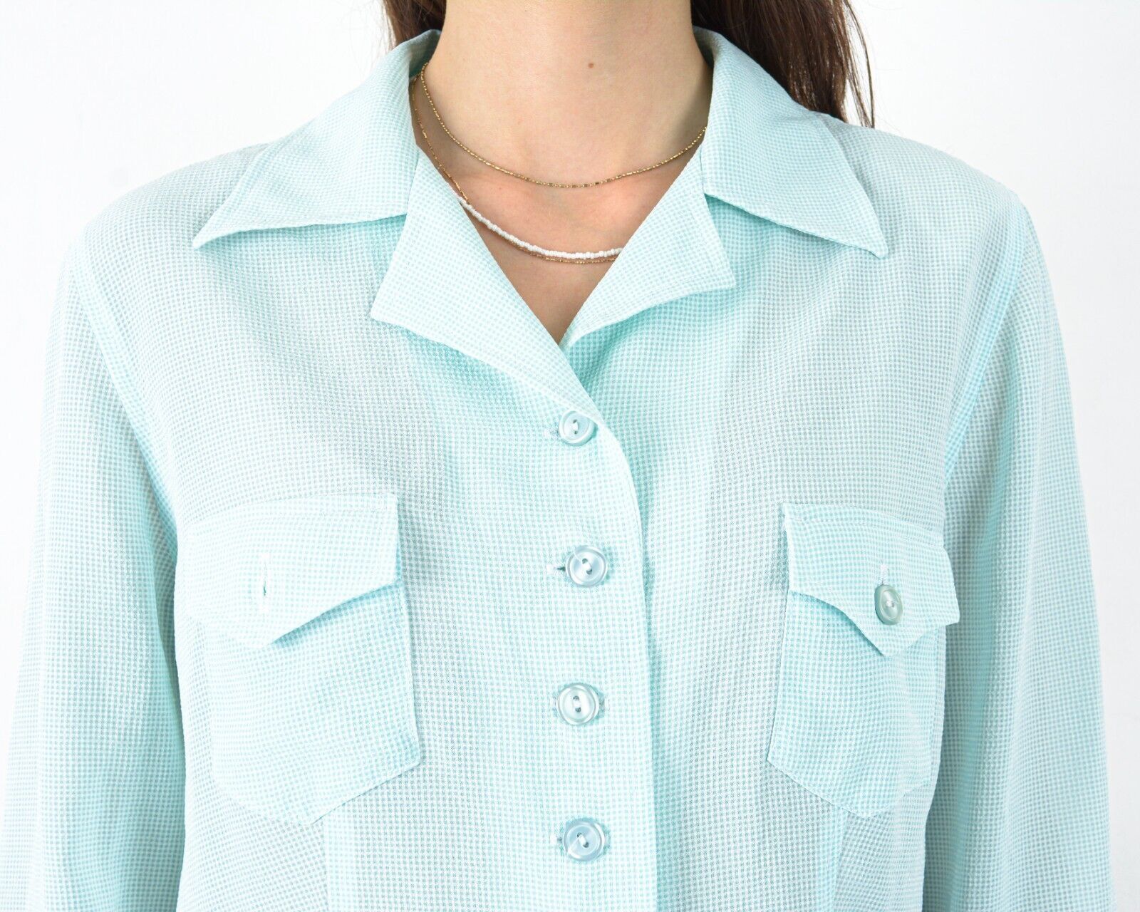 Other × Vintage 70's Plaid Shirt Long Sleeve Blouse Cute Summer Button Spain Size M / US 6-8 / IT 42-44 - 5 Thumbnail