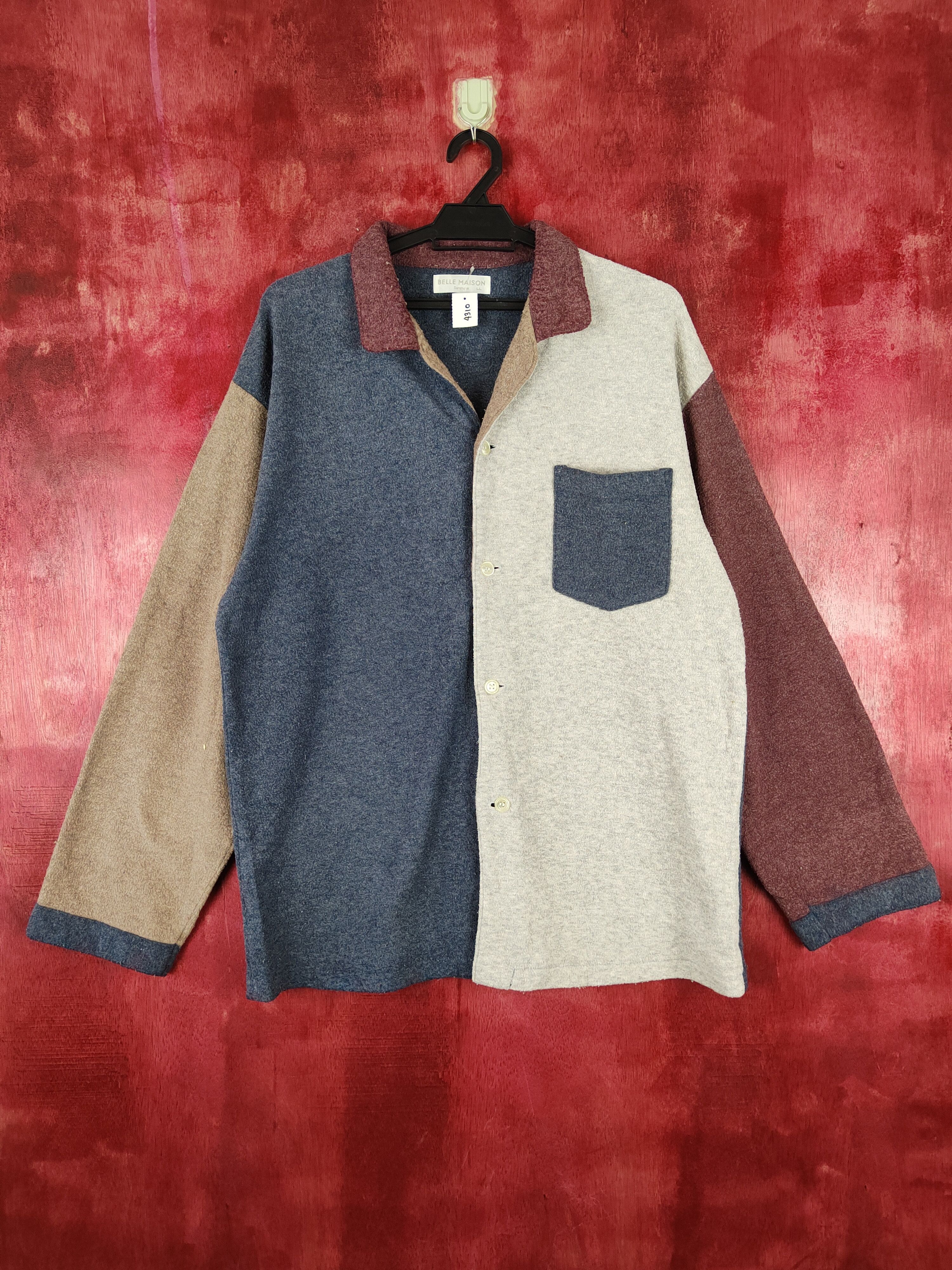 image of Vintage Belle Maison (Senshukal) Blue/gray Fleece Patchwork S336, Men's (Size XL)