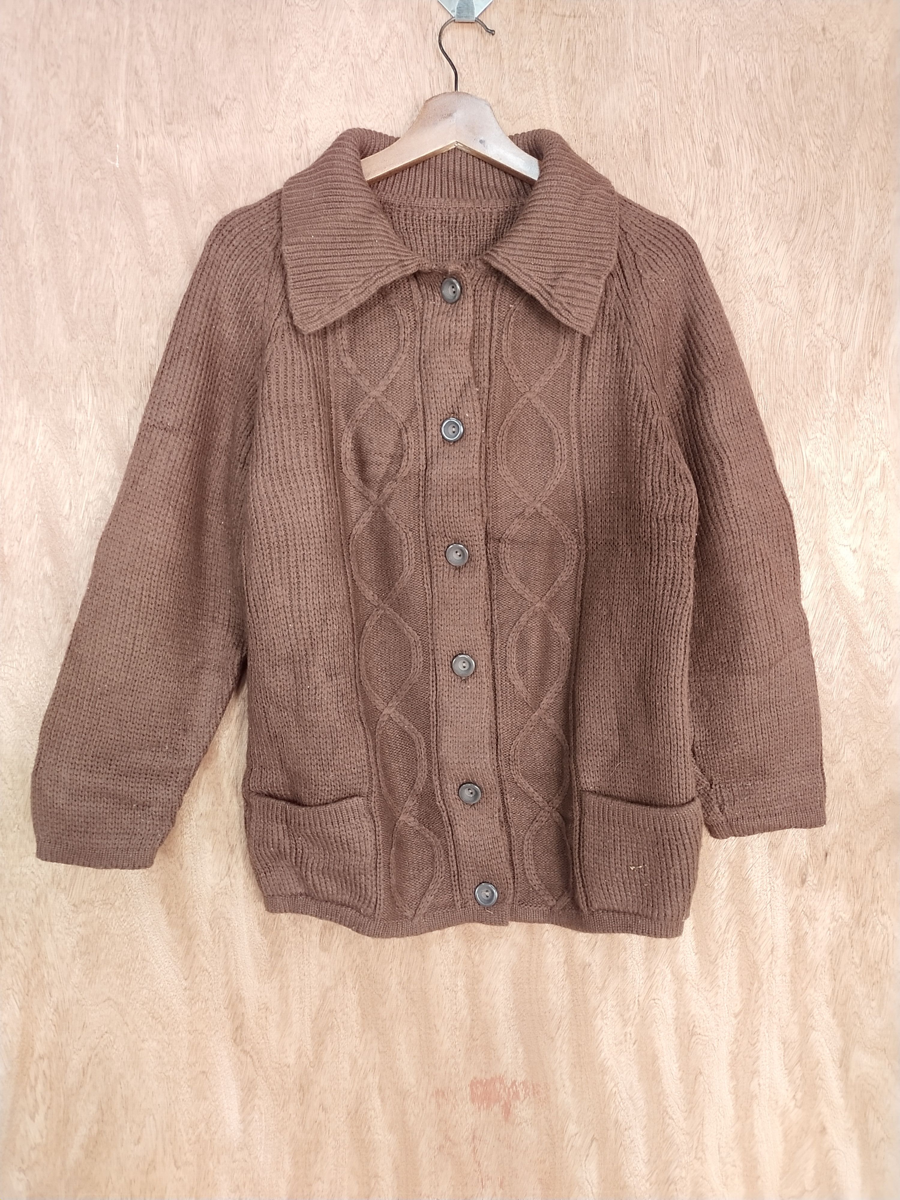 image of Aran Isles Knitwear x Cardigan Japan Knitwear Brown Cardigan S160, Men's (Size Medium)