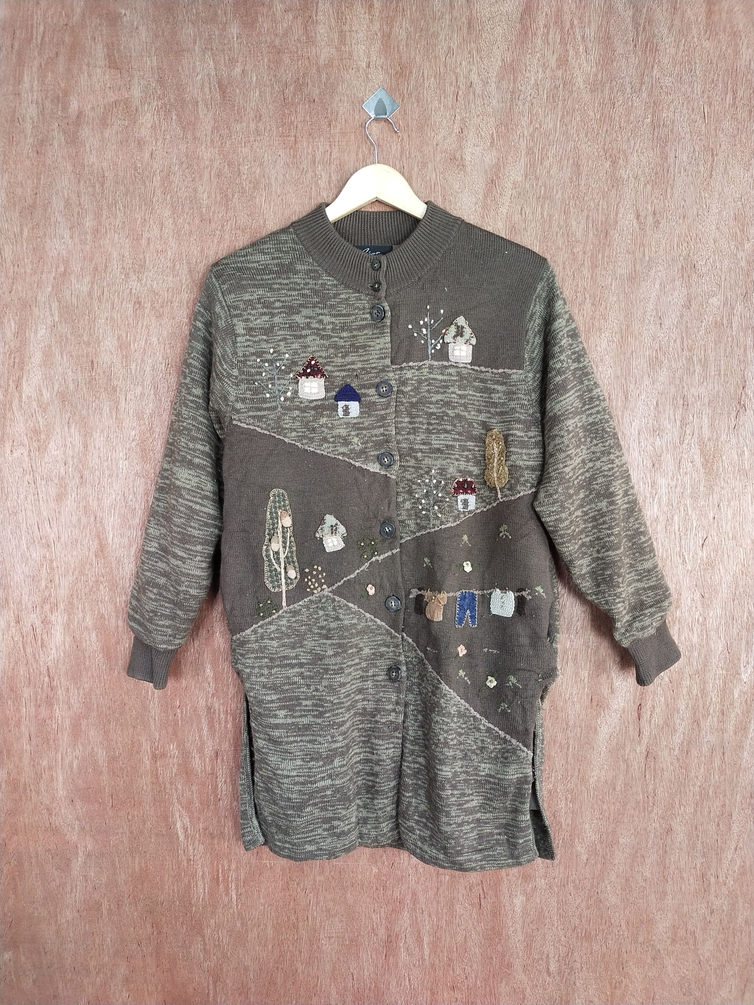 Japanese Brand × Vintage Creor brown knitwear art vintage cardigan #S165 Size US M / EU 48-50 / 2 - 1 Thumbnail