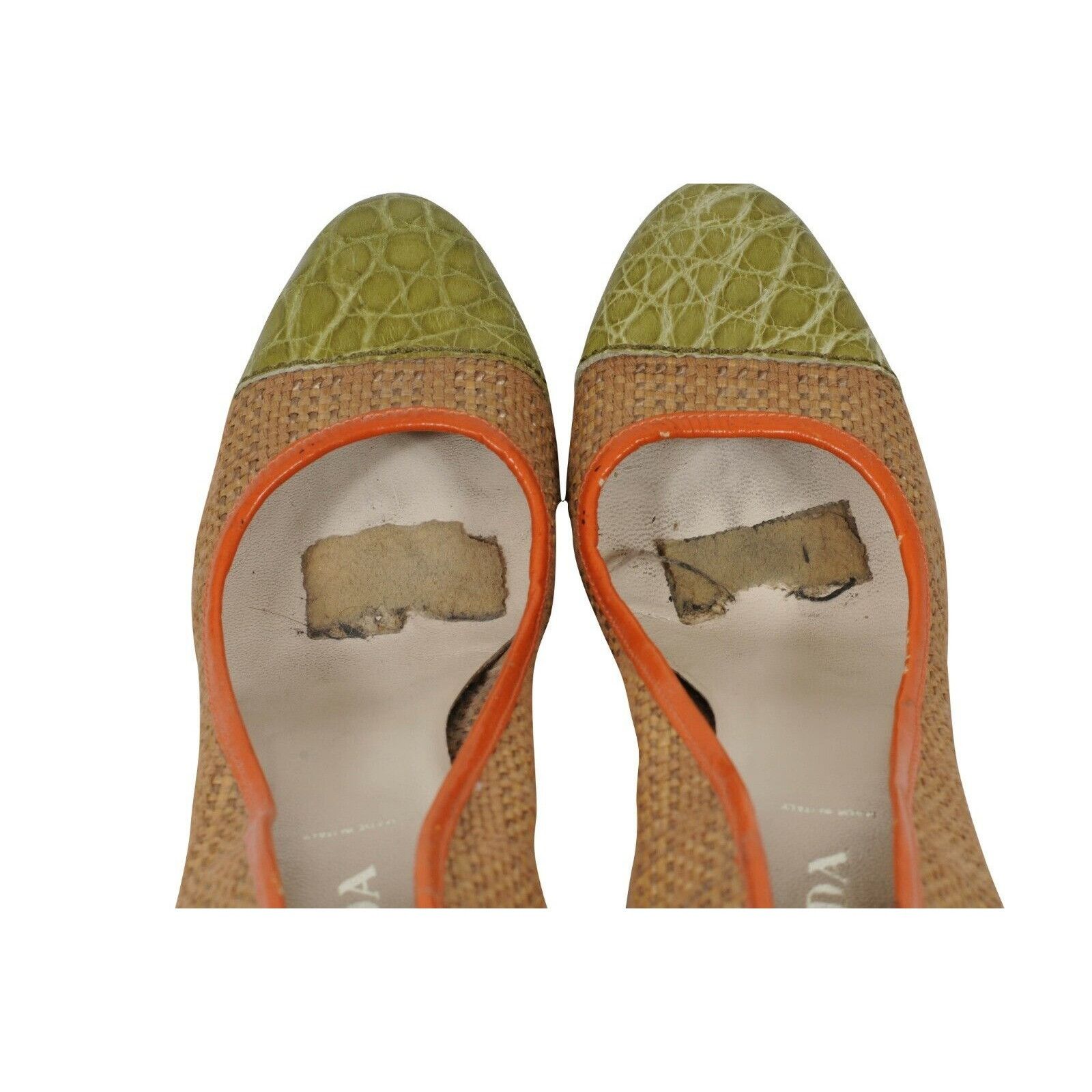 Prada Jute Heels Pumps Tan Orange Green Croc Toe Box Size US 7.5 / IT 37.5 - 9 Thumbnail