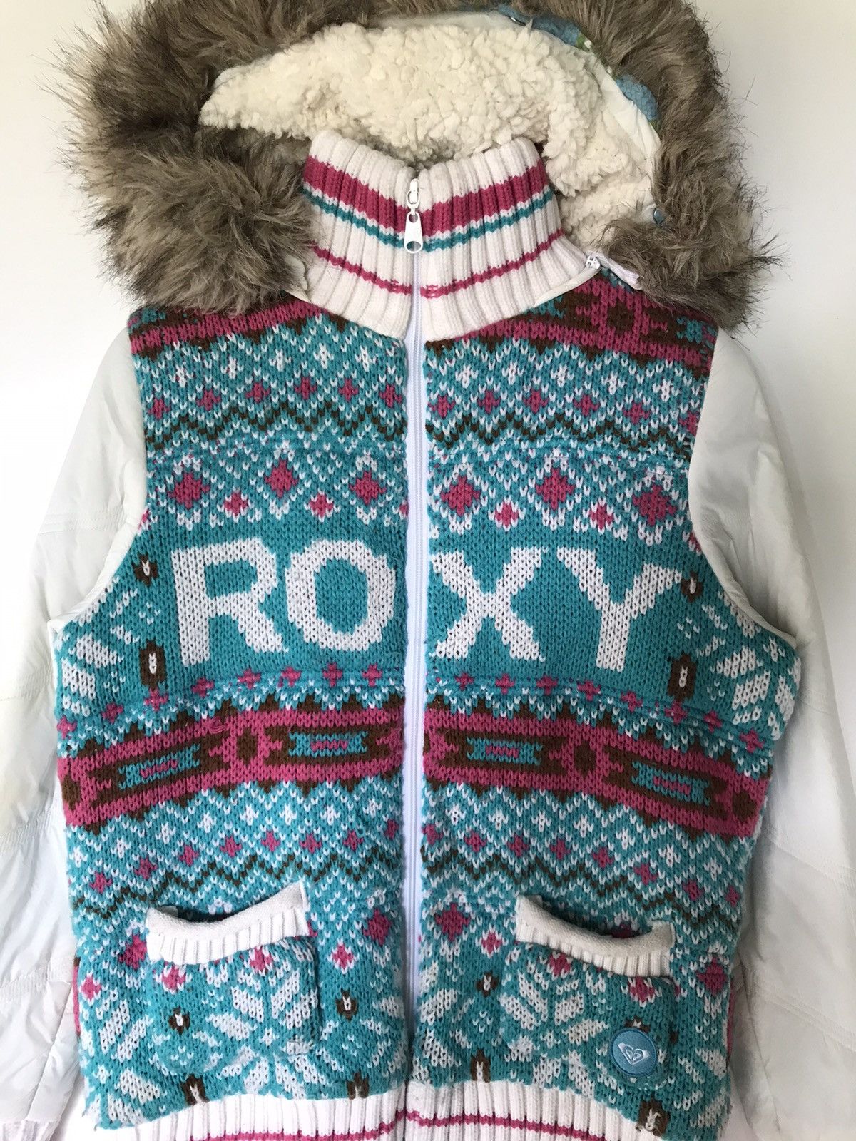 If Six Was Nine Roxy Fair Isle Nordic Knit Faux Fur Hooded Zip-Up Jacket Size US S / EU 44-46 / 1 - 4 Thumbnail