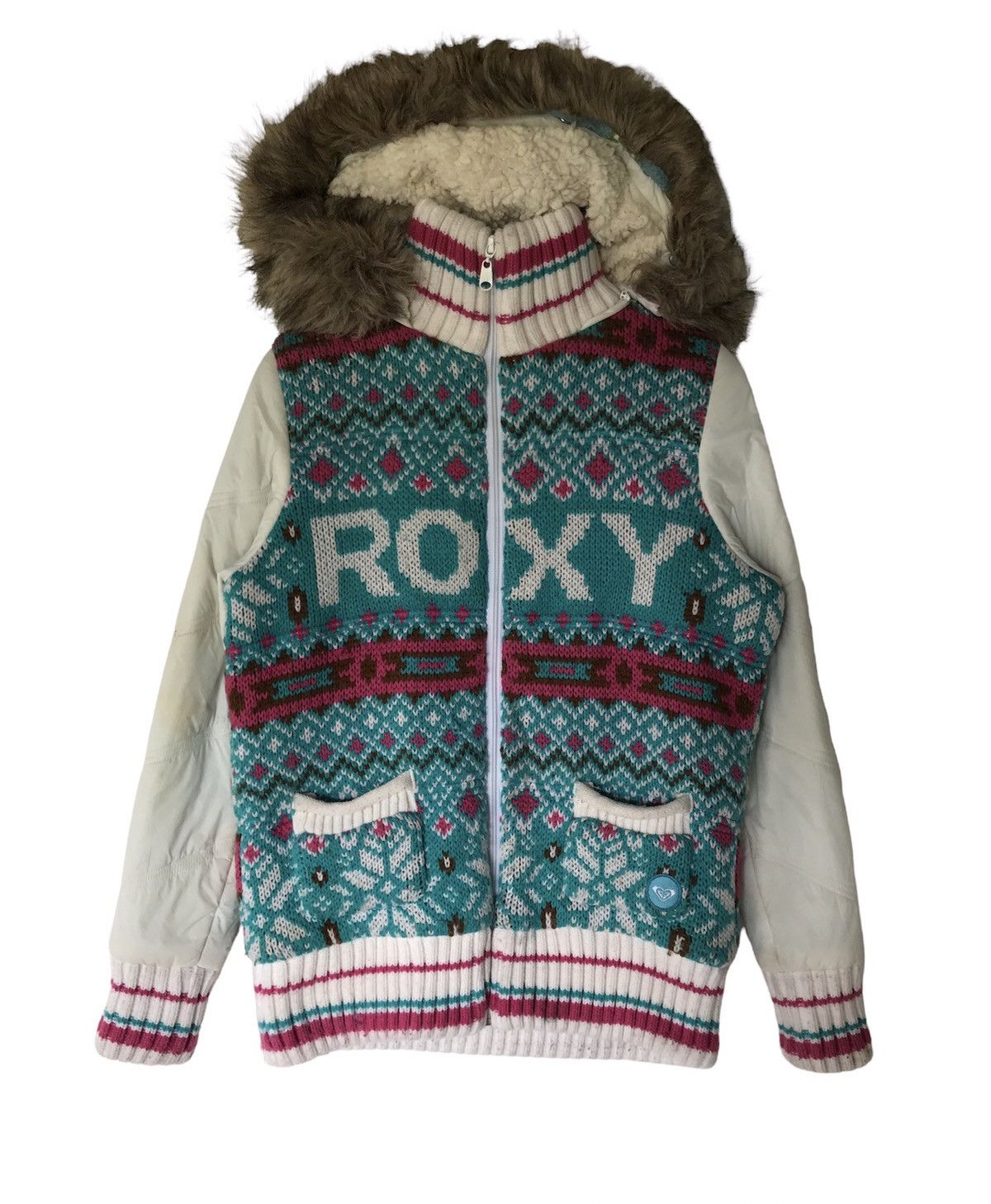 If Six Was Nine Roxy Fair Isle Nordic Knit Faux Fur Hooded Zip-Up Jacket Size US S / EU 44-46 / 1 - 1 Thumbnail