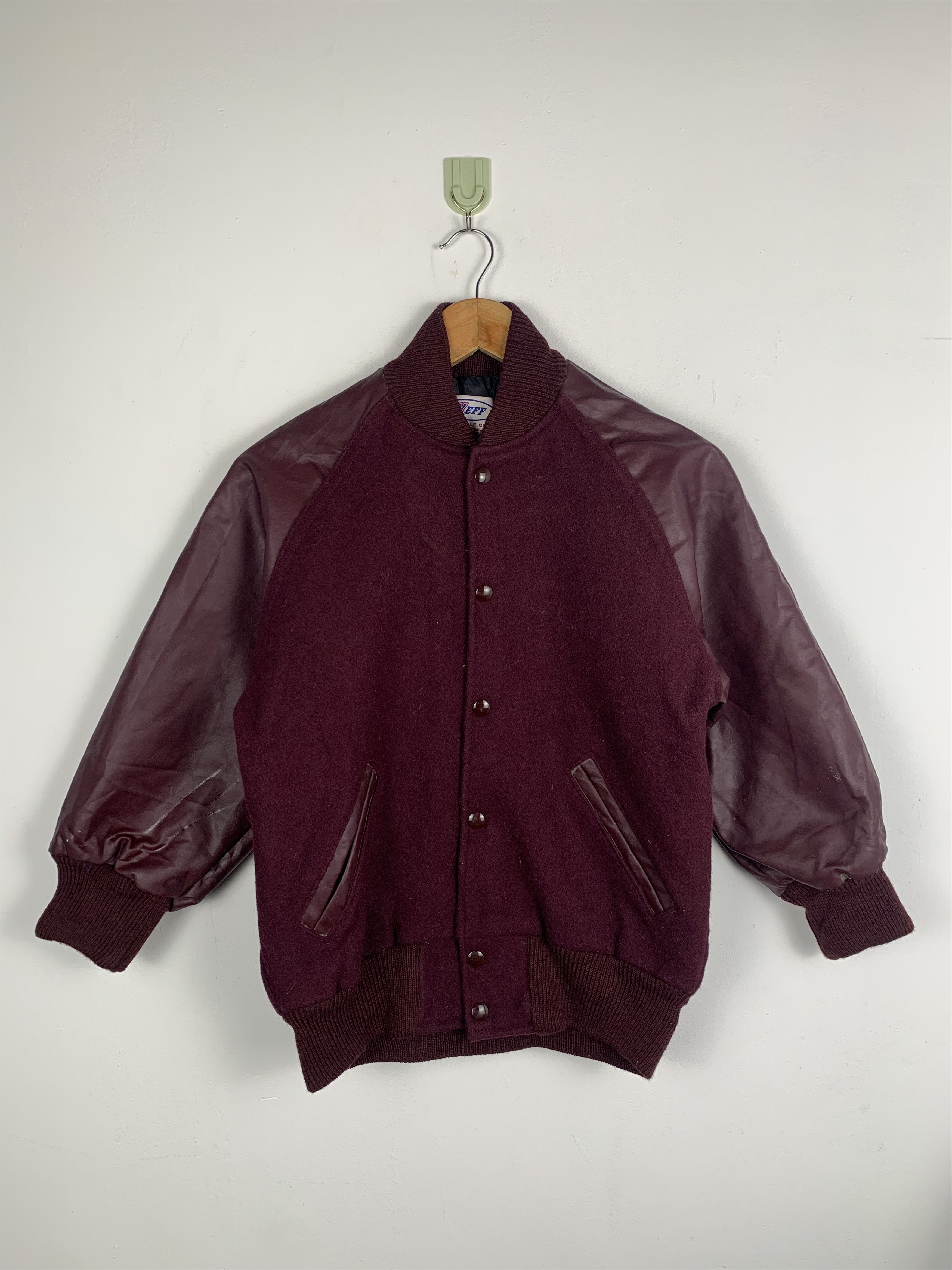 NEFF Vintage 80/90s Neff Wool Sleeve Leather Varsity Jacket Size US M / EU 48-50 / 2 - 2 Thumbnail