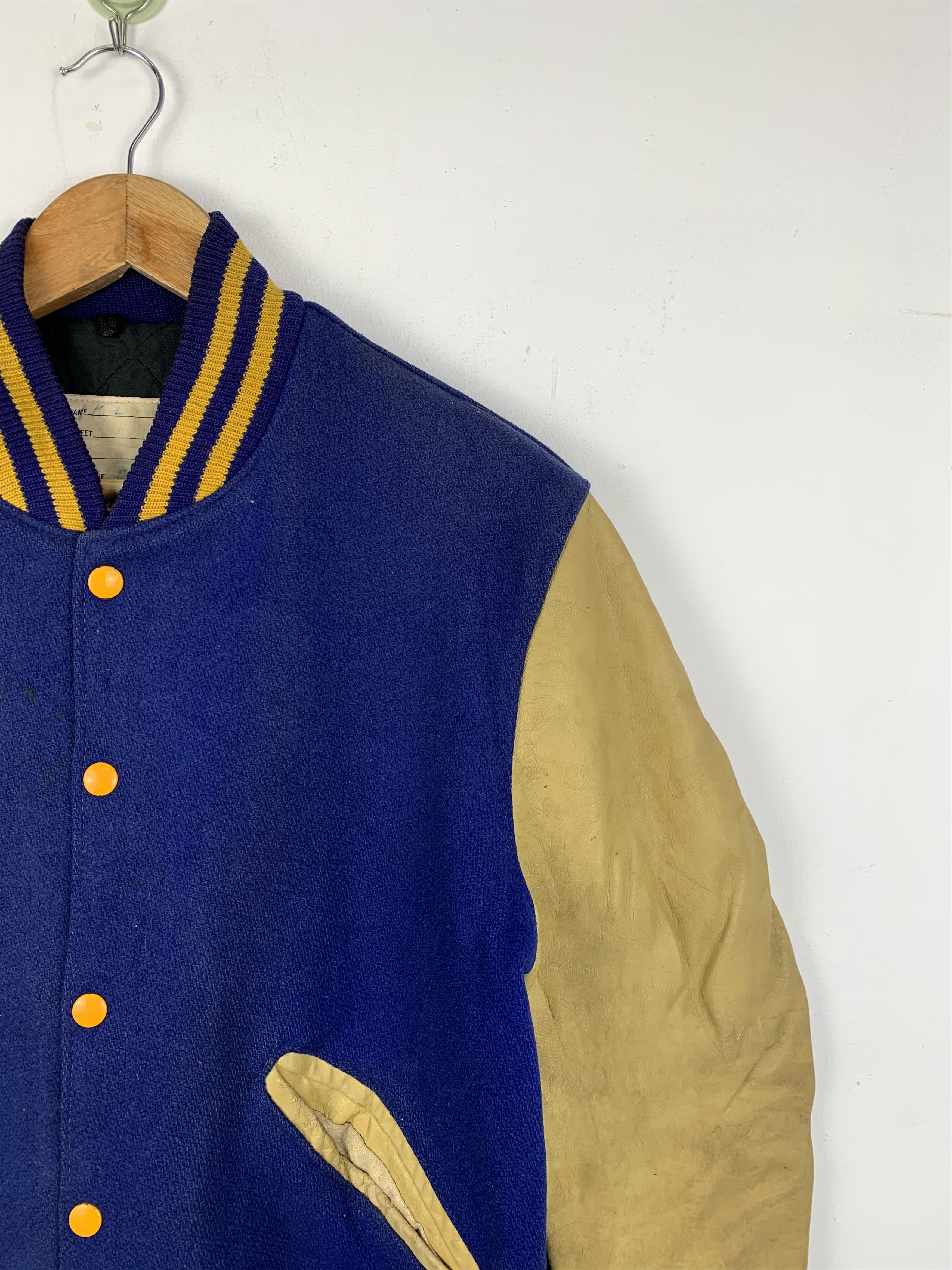 Vintage Vintage 70s Leather Wool Varsity Jacket Blue V0512 Size US M / EU 48-50 / 2 - 7 Thumbnail