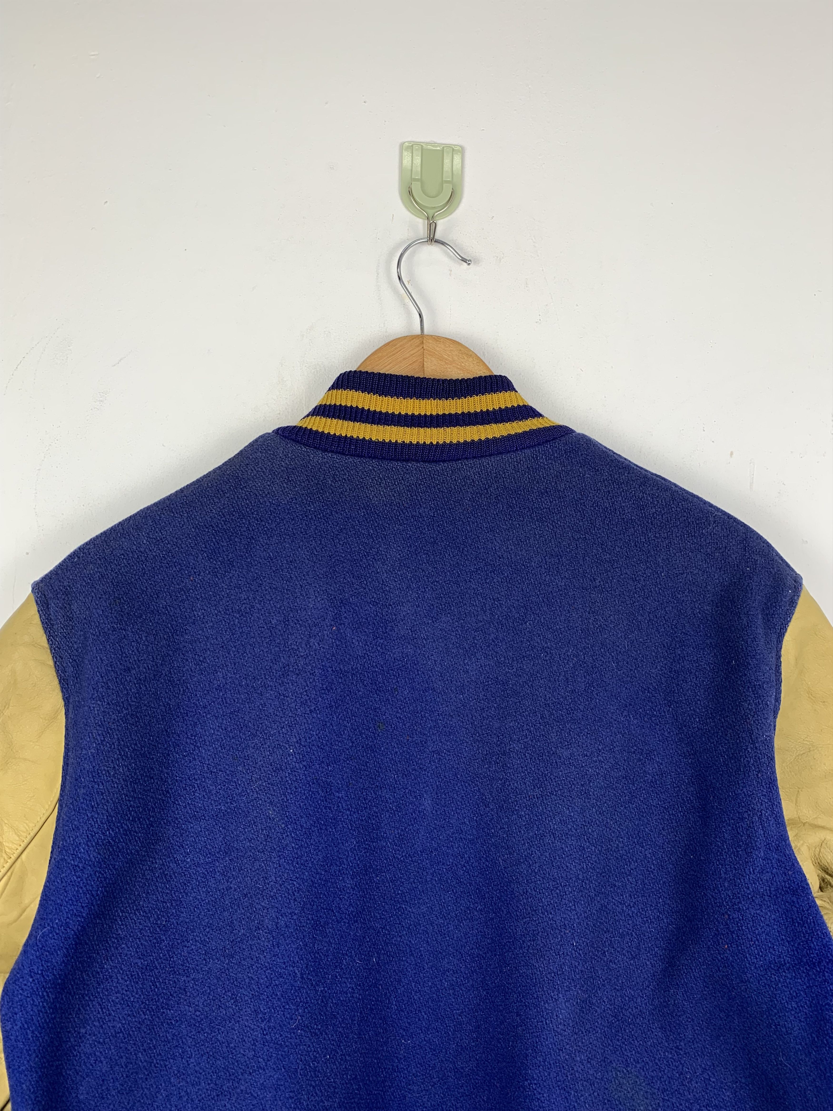 Vintage Vintage 70s Leather Wool Varsity Jacket Blue V0512 Size US M / EU 48-50 / 2 - 4 Thumbnail