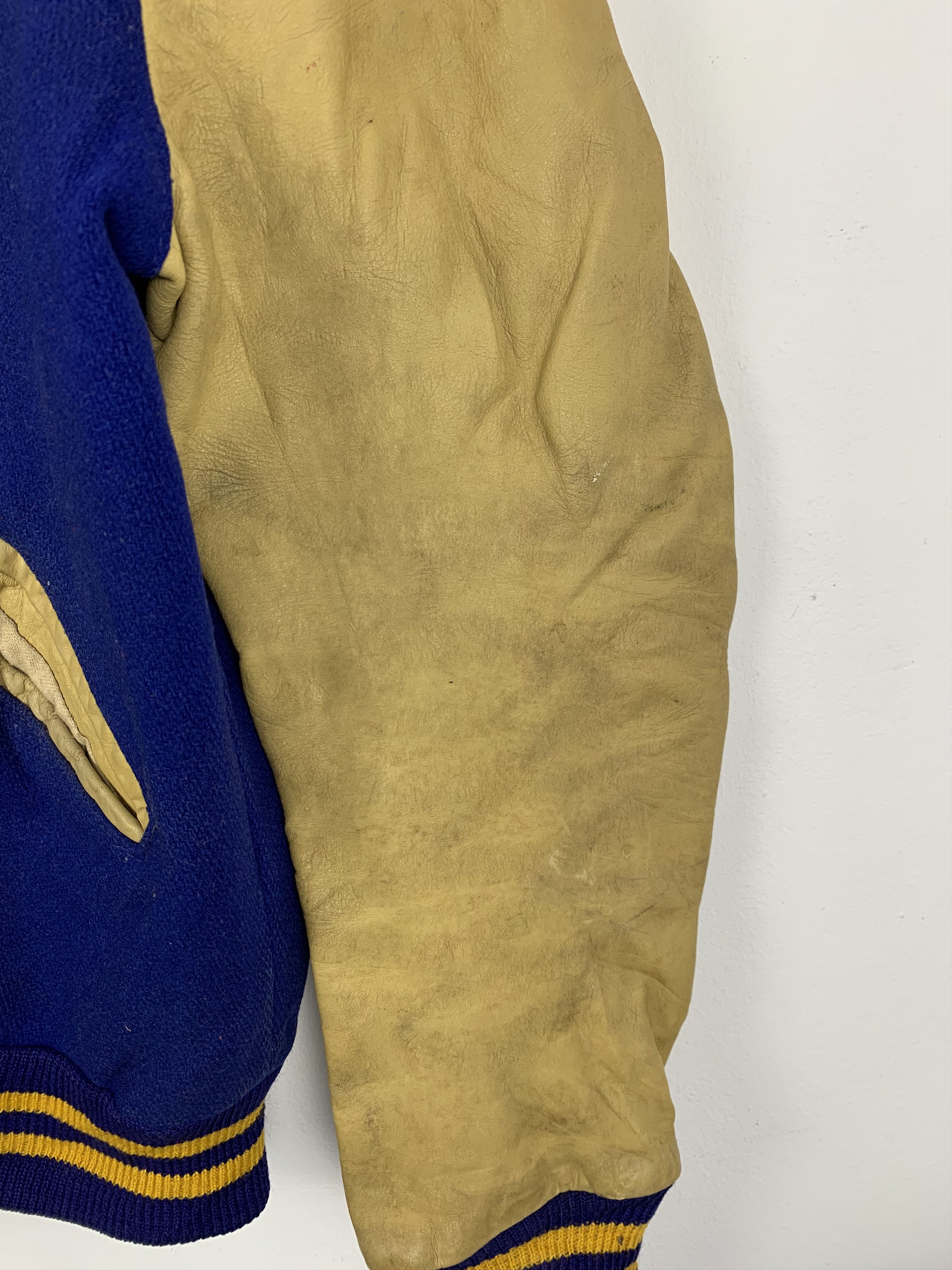 Vintage Vintage 70s Leather Wool Varsity Jacket Blue V0512 Size US M / EU 48-50 / 2 - 8 Thumbnail