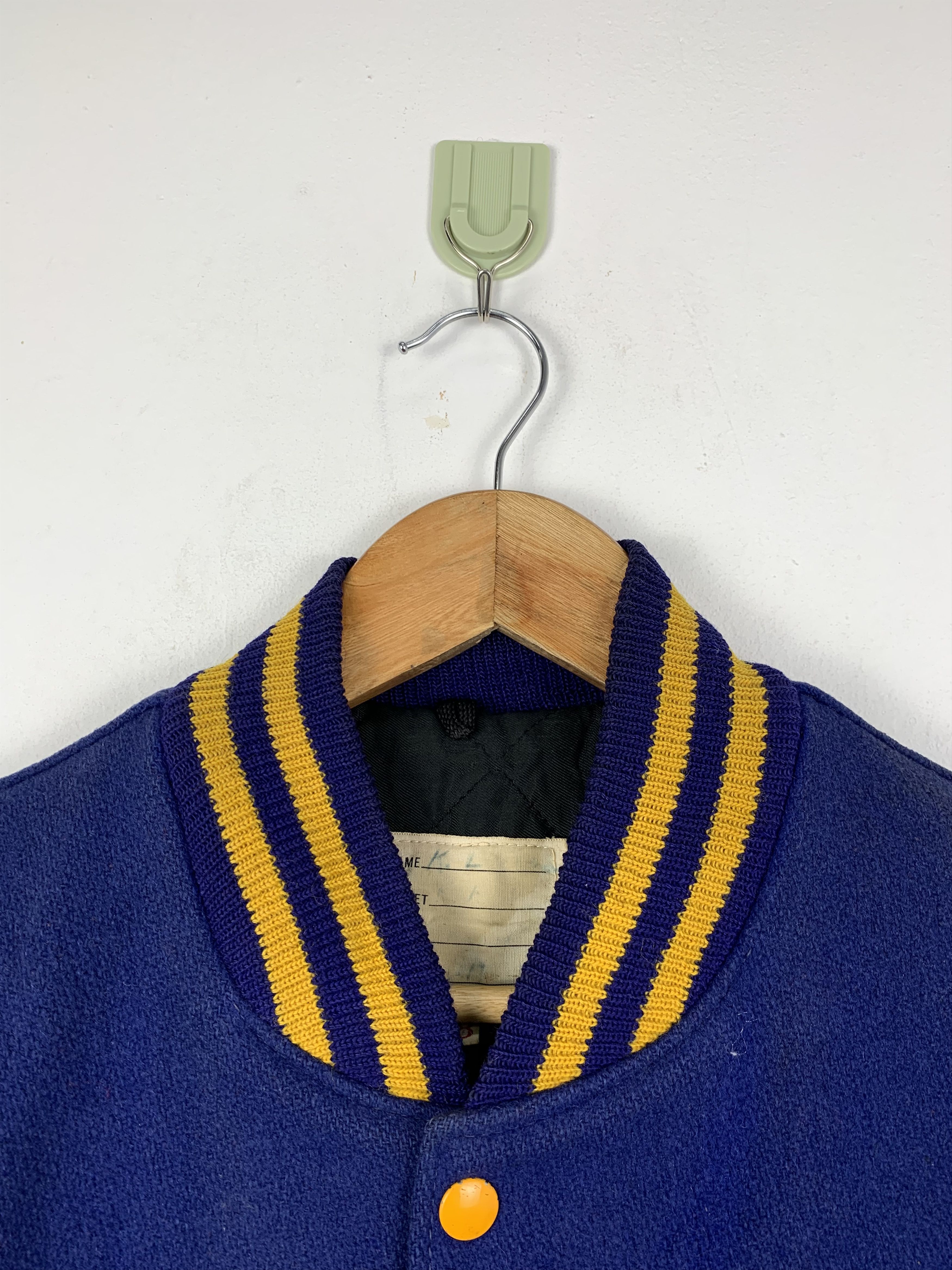 Vintage Vintage 70s Leather Wool Varsity Jacket Blue V0512 Size US M / EU 48-50 / 2 - 10 Thumbnail