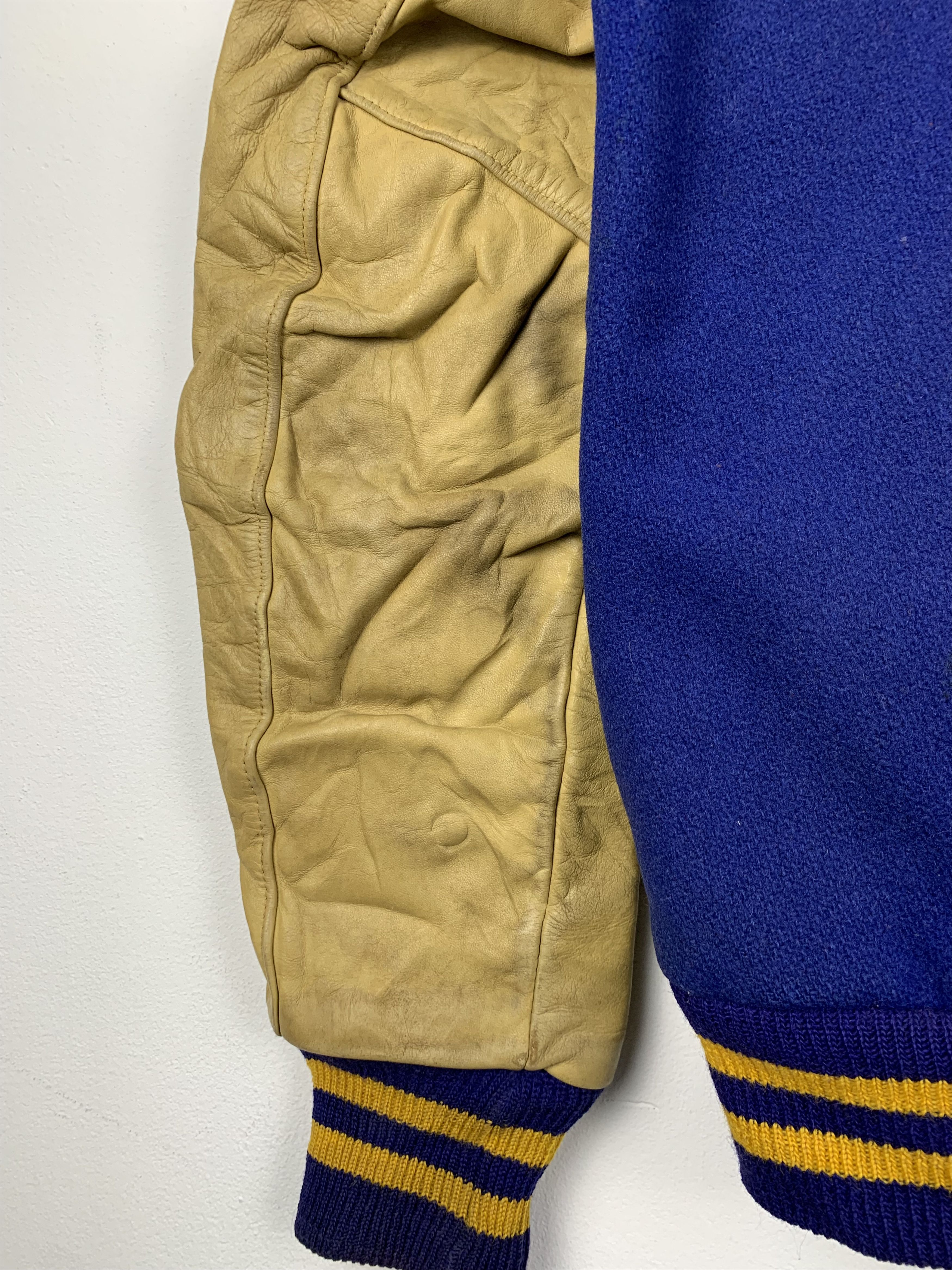 Vintage Vintage 70s Leather Wool Varsity Jacket Blue V0512 Size US M / EU 48-50 / 2 - 13 Thumbnail