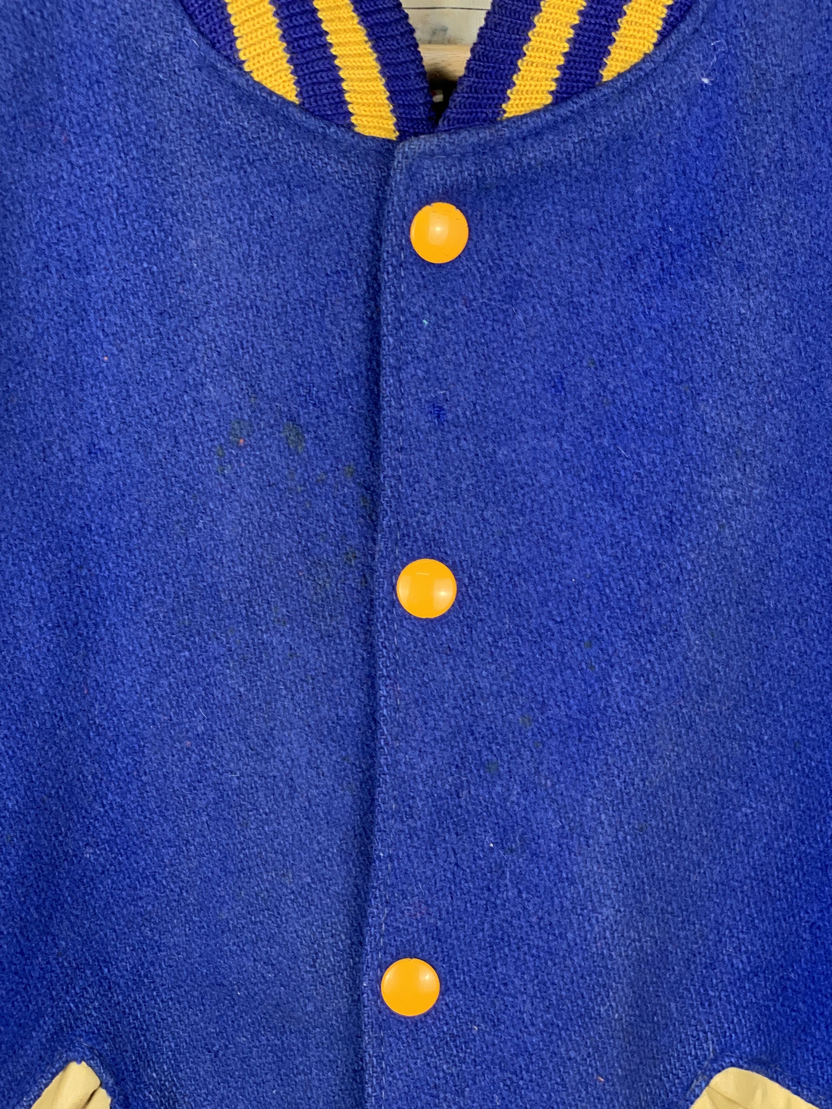 Vintage Vintage 70s Leather Wool Varsity Jacket Blue V0512 Size US M / EU 48-50 / 2 - 5 Thumbnail