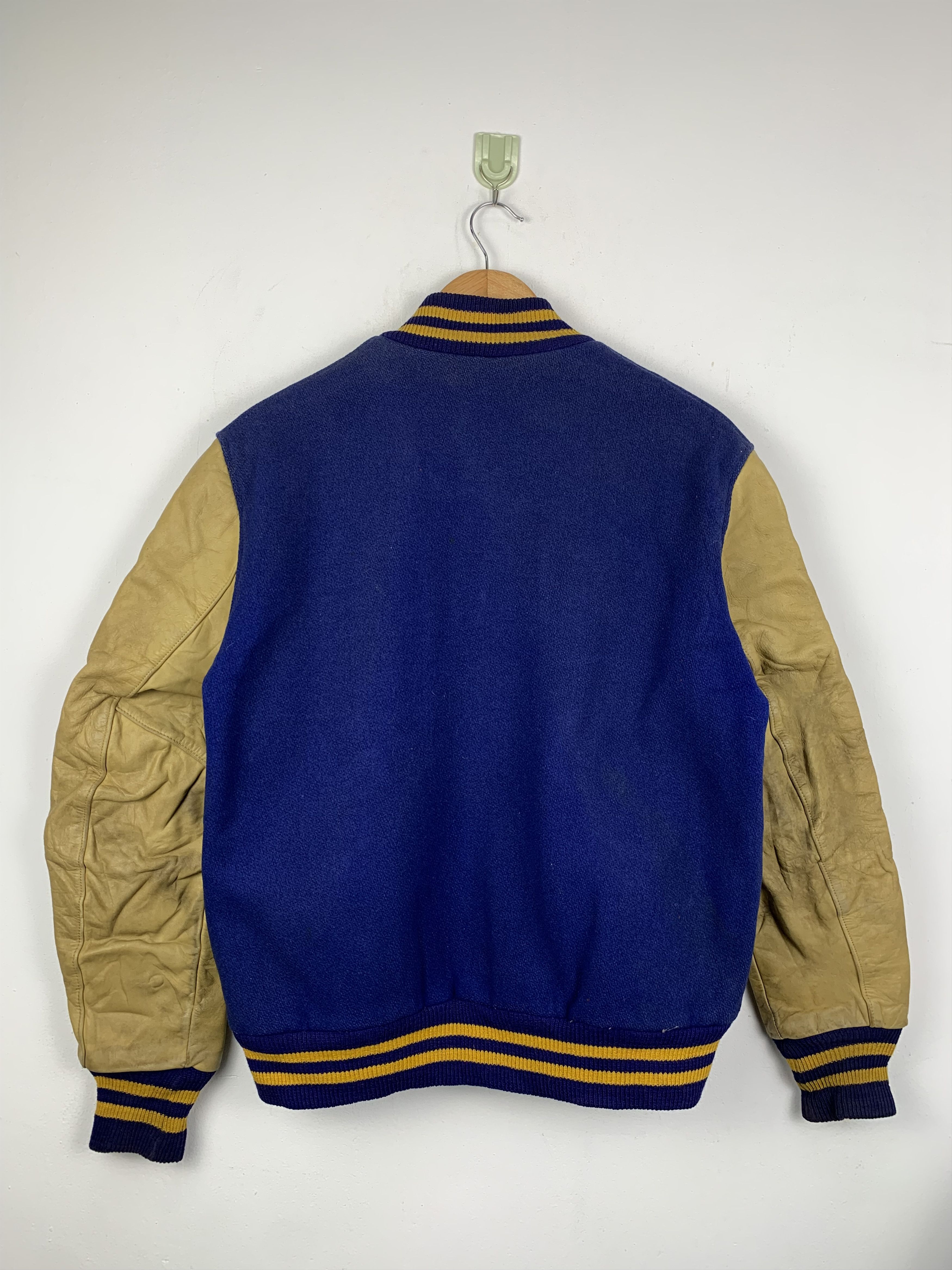Vintage Vintage 70s Leather Wool Varsity Jacket Blue V0512 Size US M / EU 48-50 / 2 - 3 Thumbnail