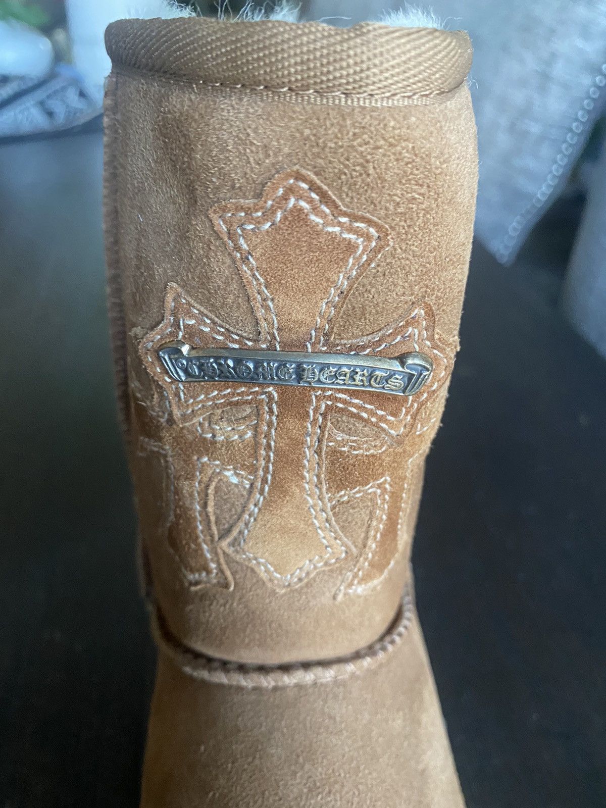 +CHROME HEARTS x UGG+ クロス ブーツ スクロール CROSS BOOTS Chrome Hearts x Uggs Suede Fur Lined .925 Silver Cross Boots